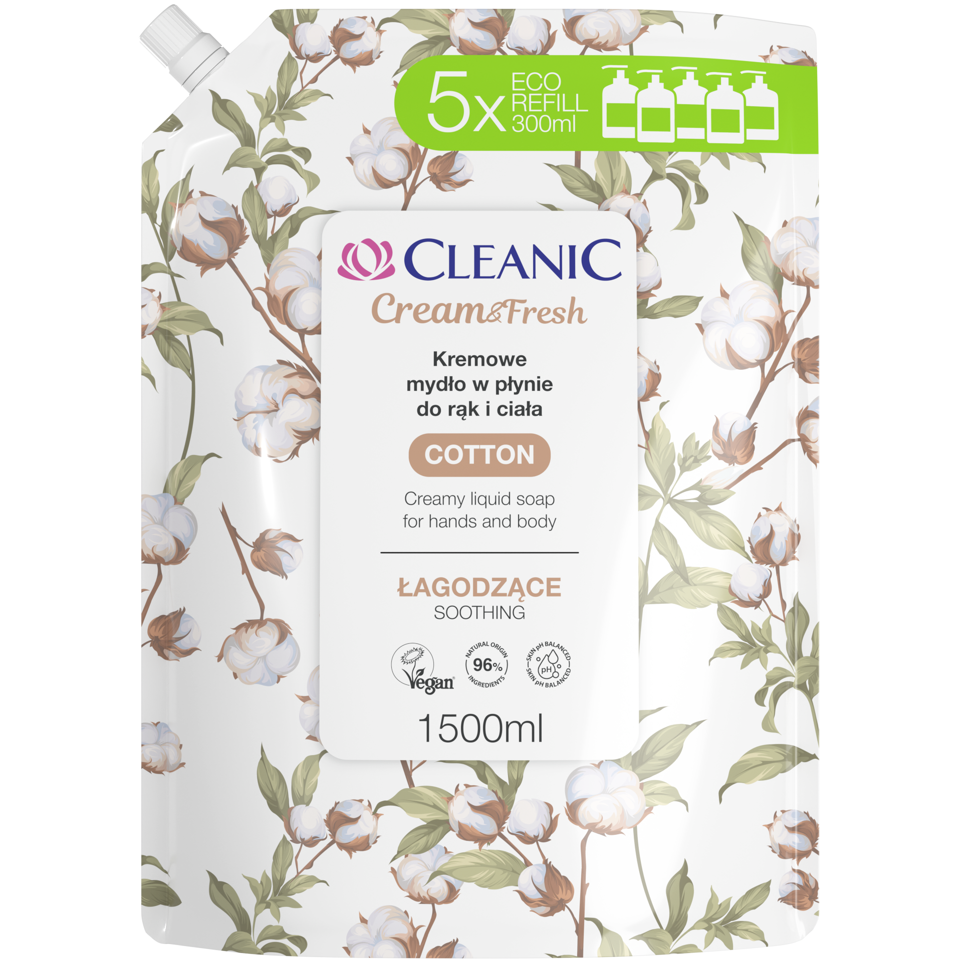 Cleanic Kremowe Mydło Do Rąk I Ciała Łagodzące Cotton 1500Ml