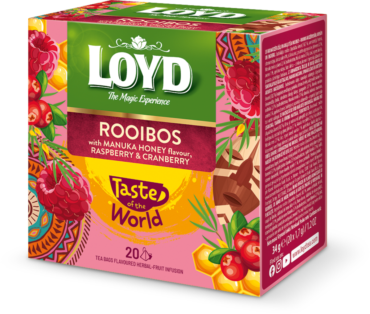 Loyd Herbatka Rooibos O Smaku Miodu Manuka, Maliny I Żurawiny (20 X 1,7 G)