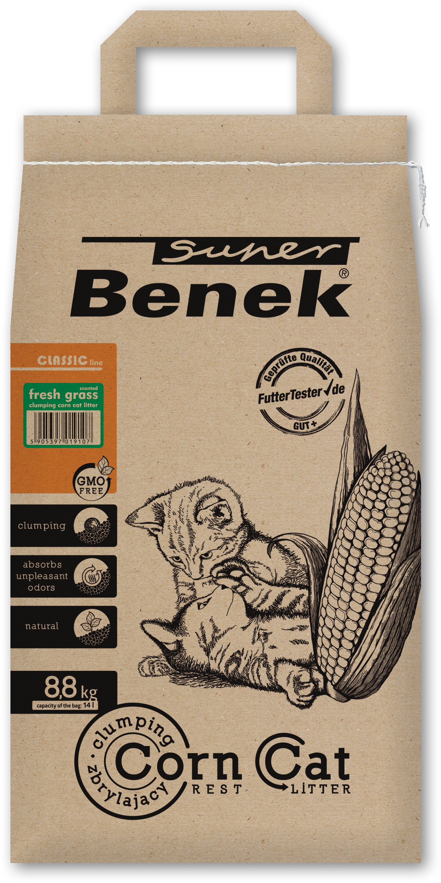 Super Benek Corn Cat Classic Zielona Trawa 14L