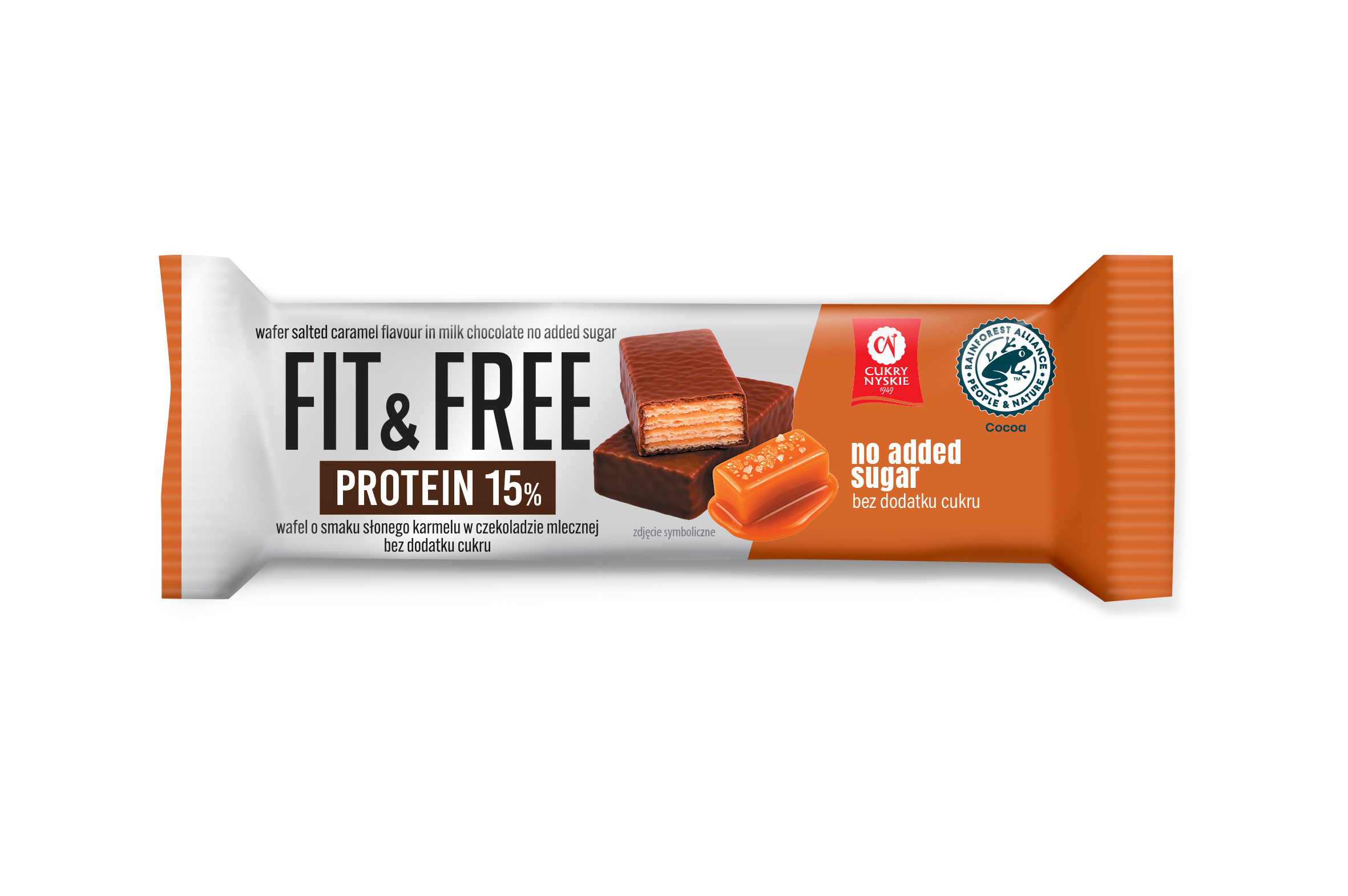Wafel Fit&Free Protein 15% O Smaku Słonego Karmelu W Czekoladzie Mlecznej Bez Dodatku Cukrów 40 G