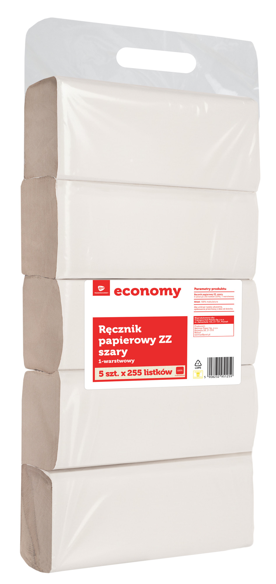 Tge Ręcznik Papierowy Zz Szary 1-Warstwowy 5X255 Listków