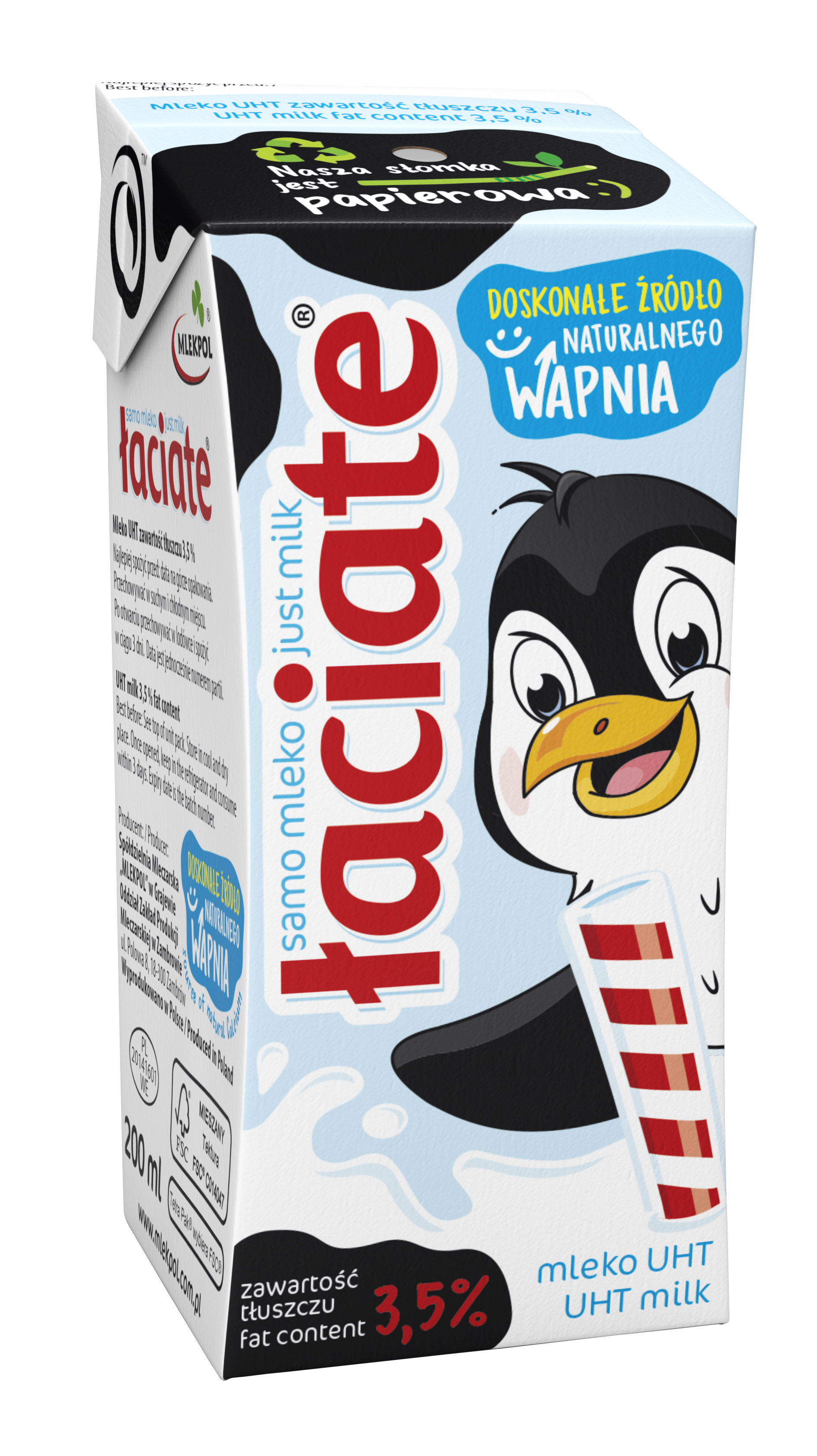 Mleko Łaciate Uht 3,5% 0,2L Karton Ze Słomką