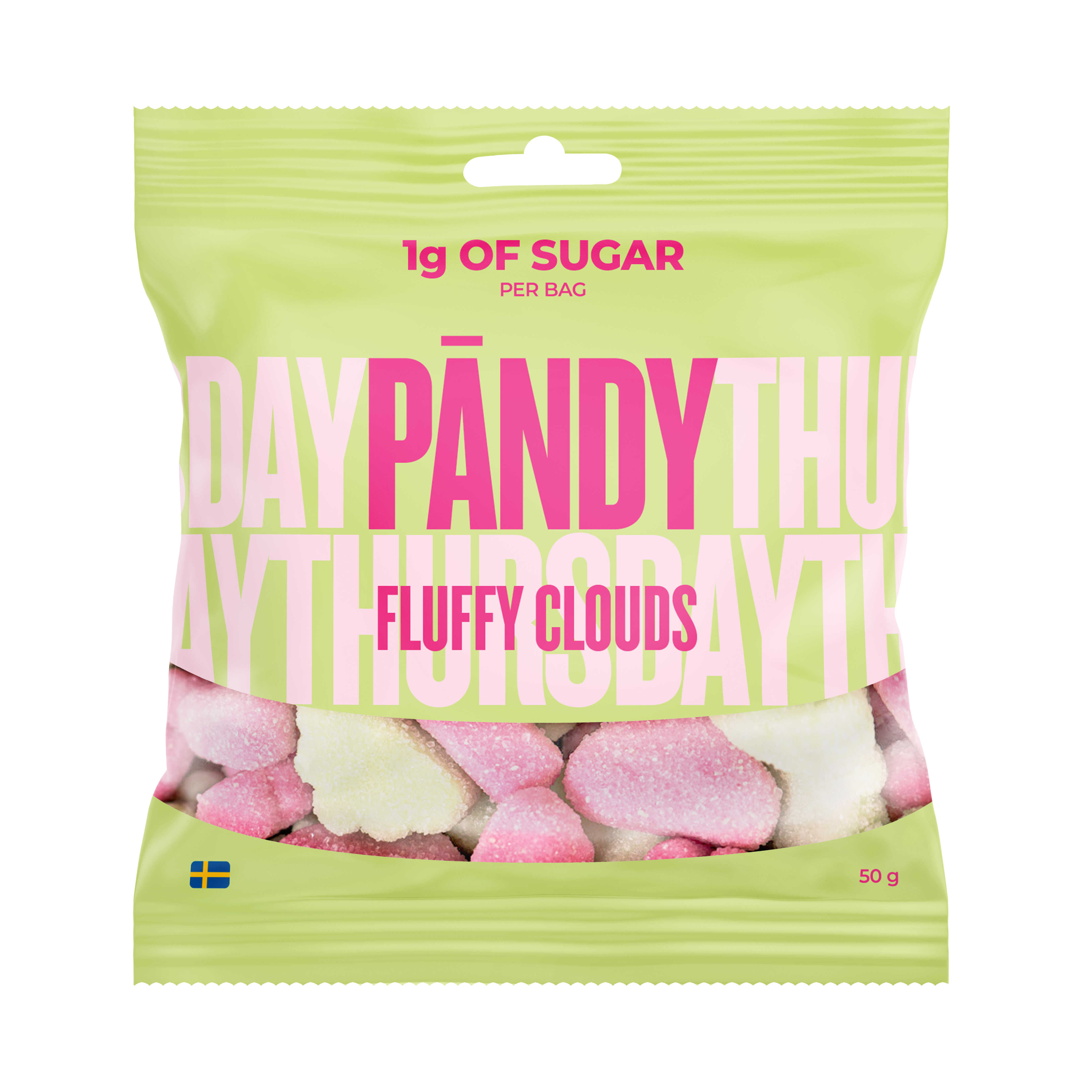 Pandy Fluffy Clouds - Błonnikowe Żelki Bez Cukru 45% Mniej Kalorii, Poziomka & Zielone Jabłko 50G