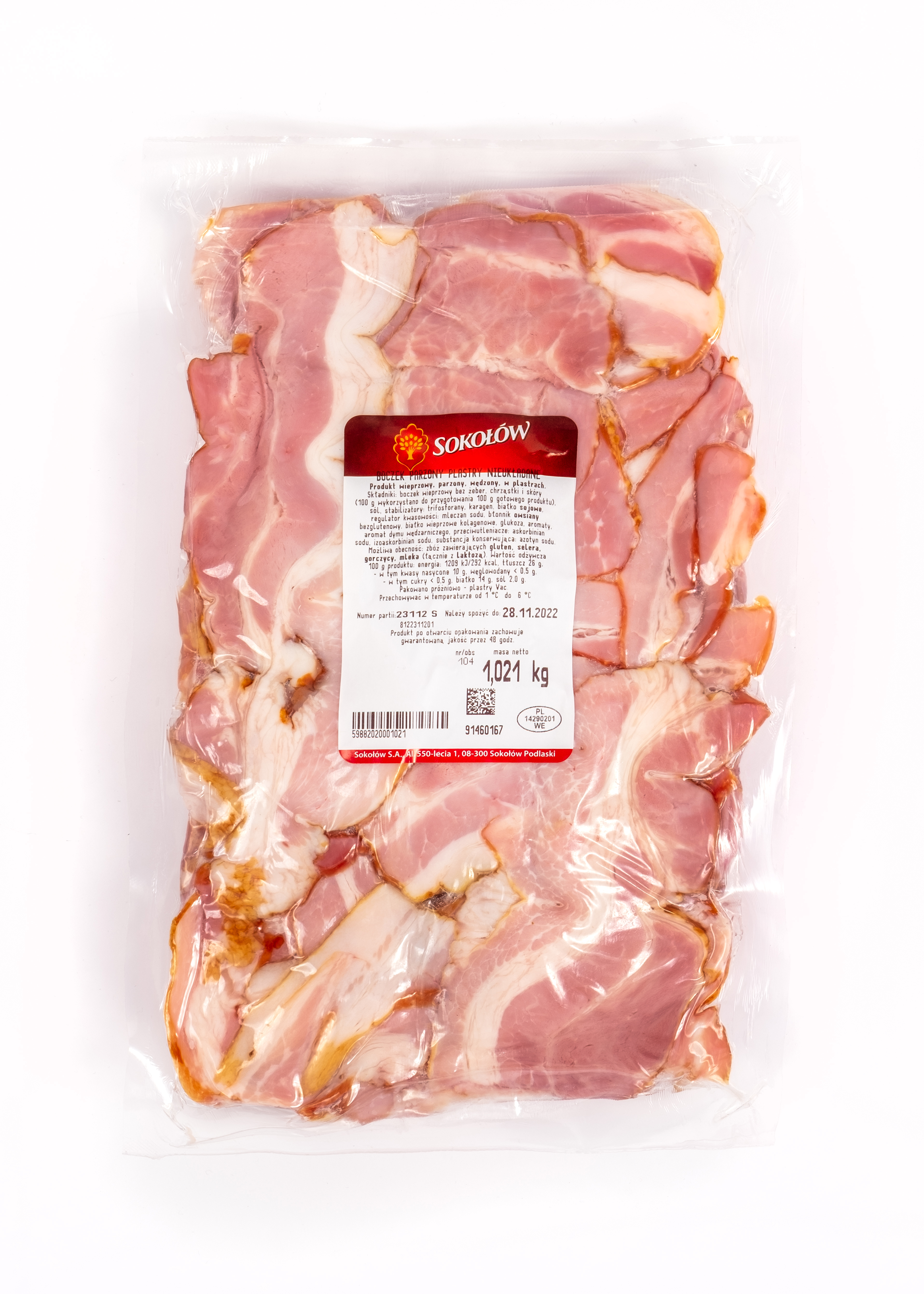 Boczek Wędzony Parzony Plastry Nieukładane Ok 1 Kg Sokołów