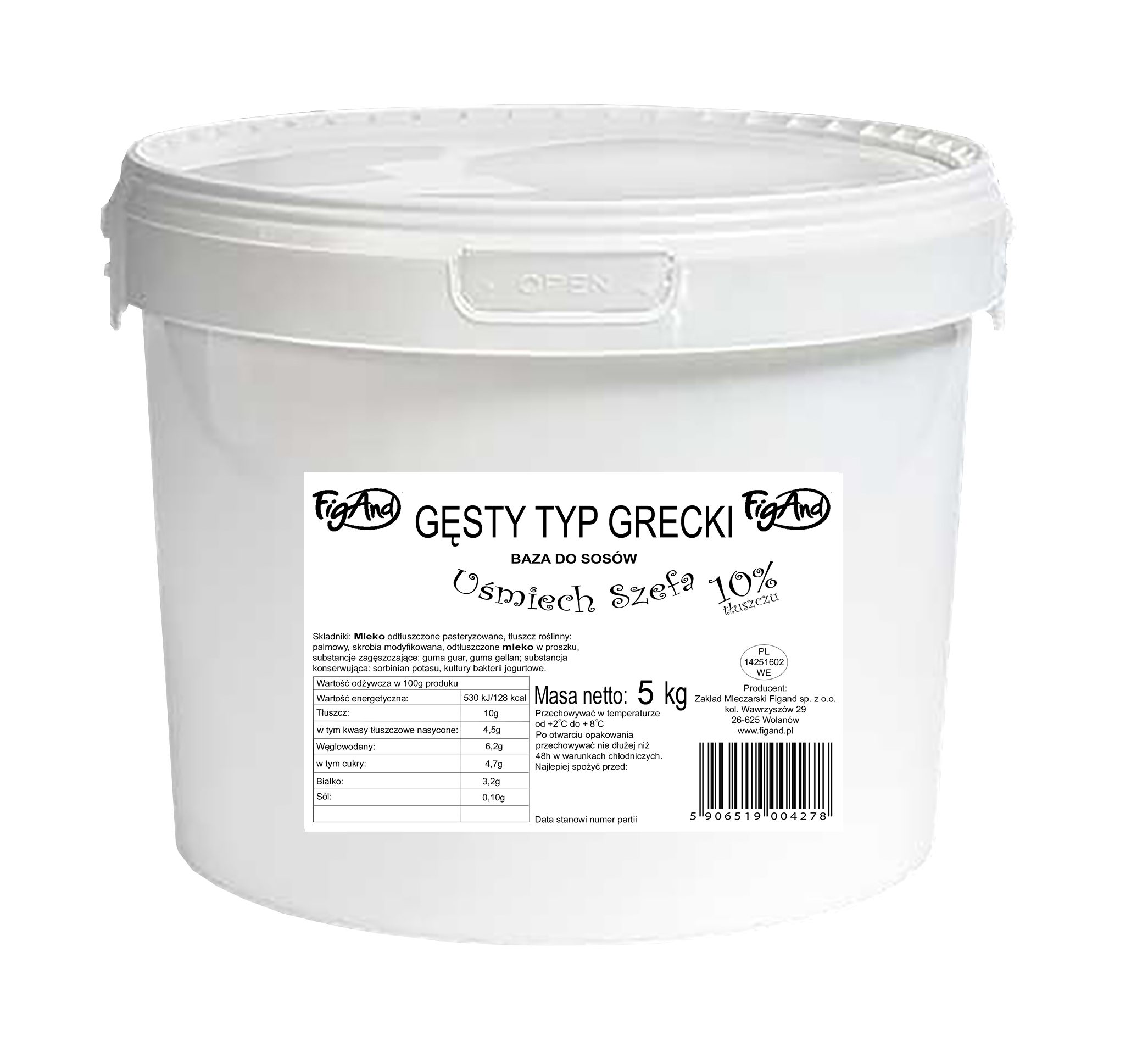 Gęsty Typ Grecki 10% 5 Kg Wiadro Figand