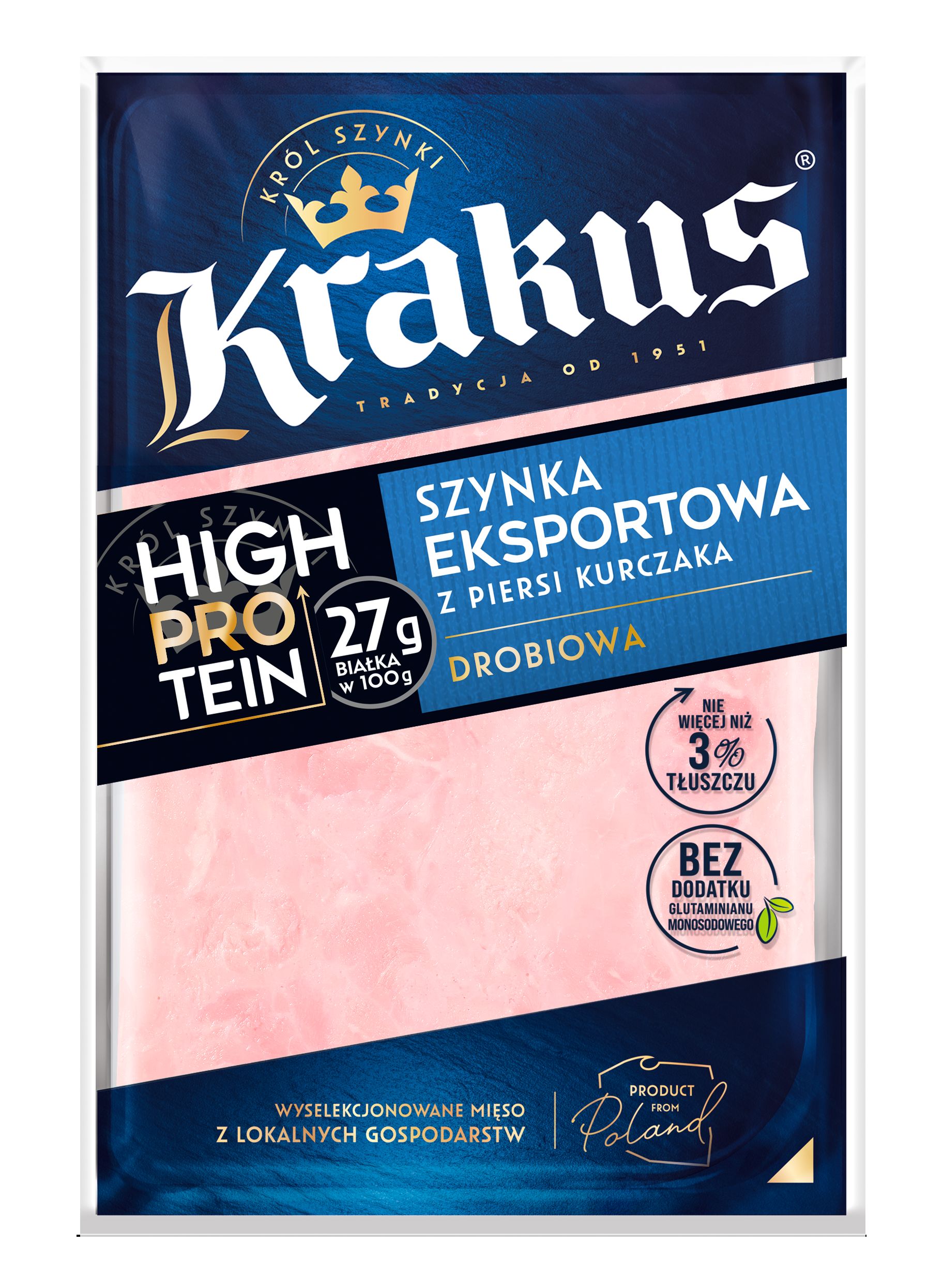 Szynka Eksportowa Z Kurczaka High Protein Plastry 100 G Krakus