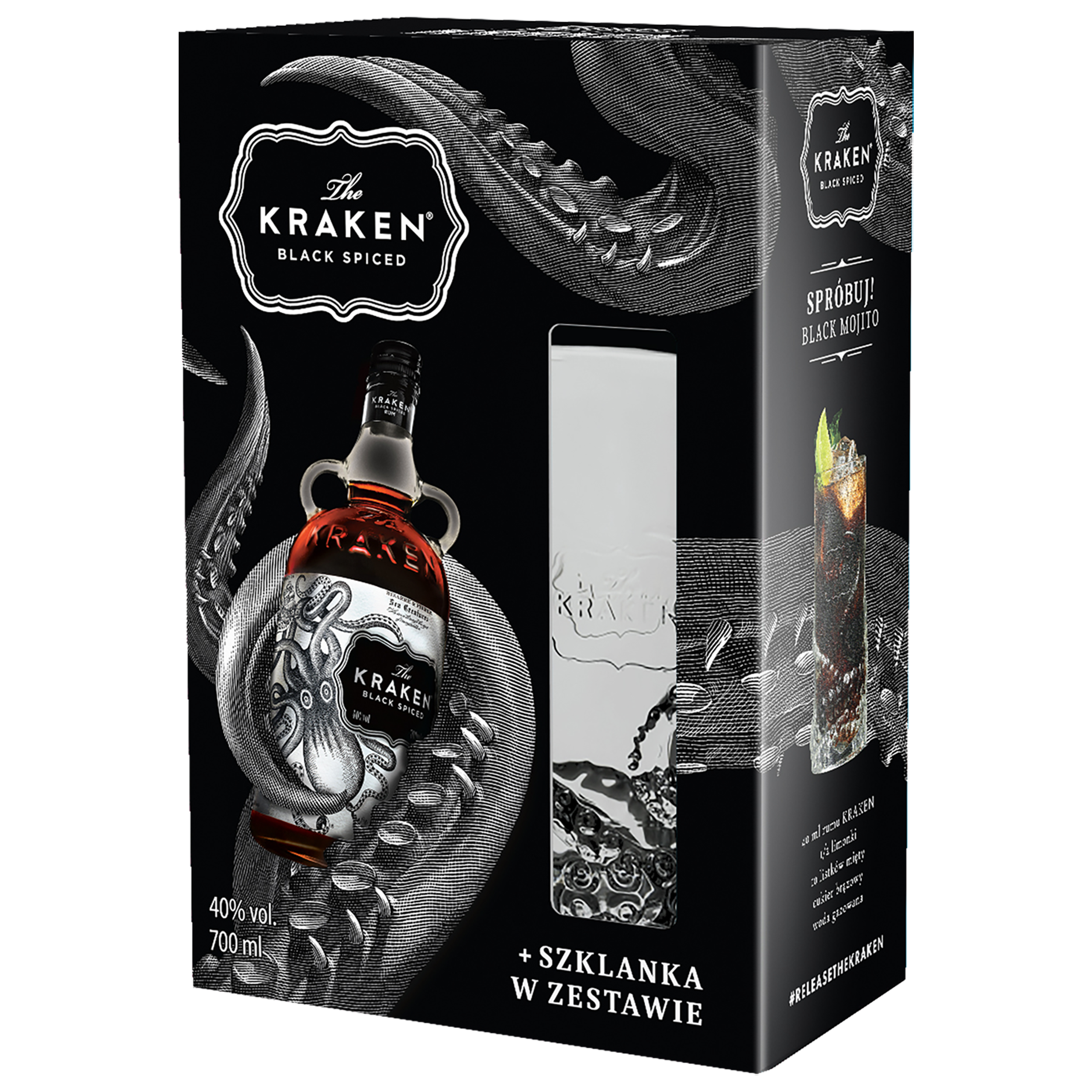 Kraken Black Spiced Zestaw Rum 40% 700 Ml + Szklanka