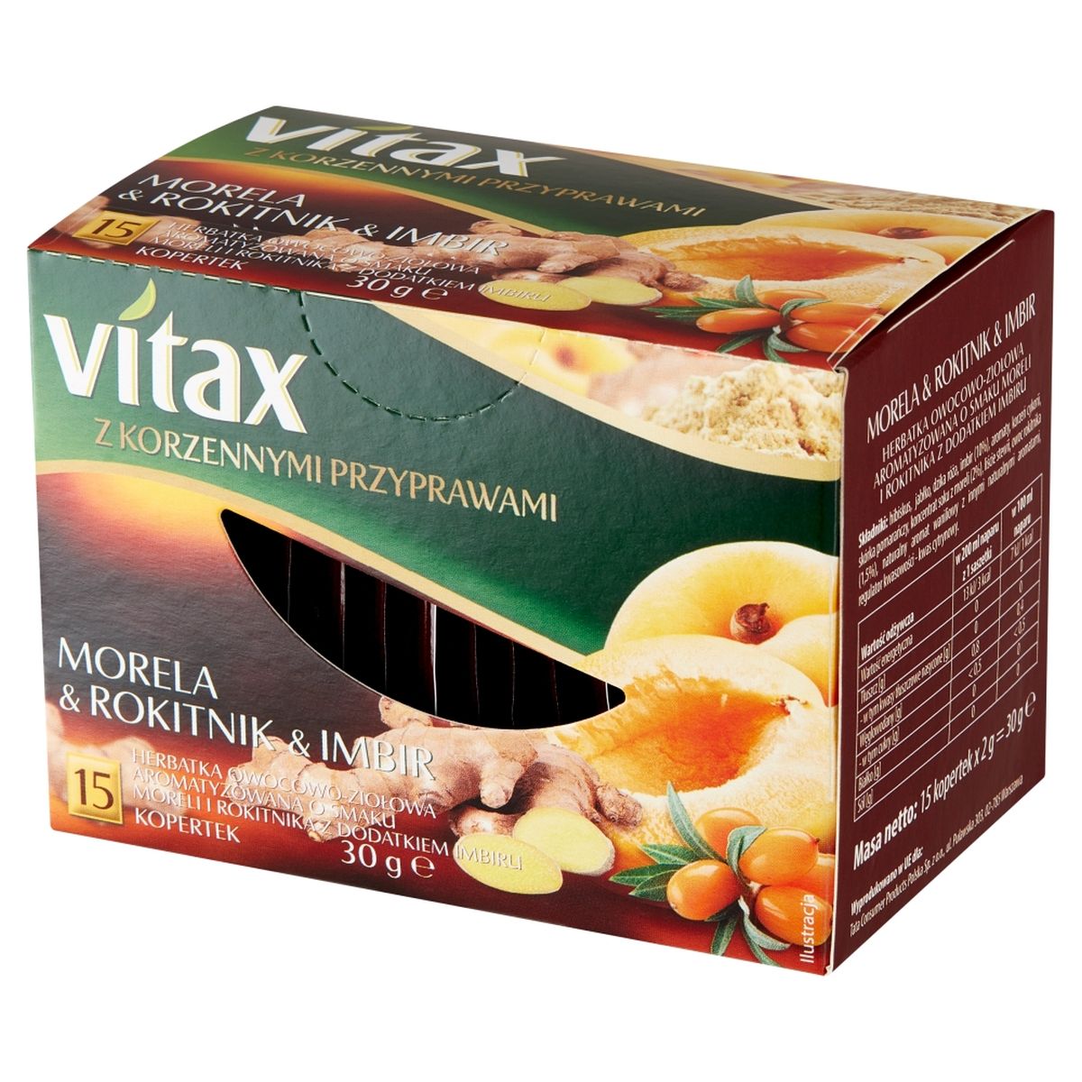 Vitax Herbatka Owocowo-Ziołowa Morela & Rokitnik & Imbir 15 Kopertek 30 G