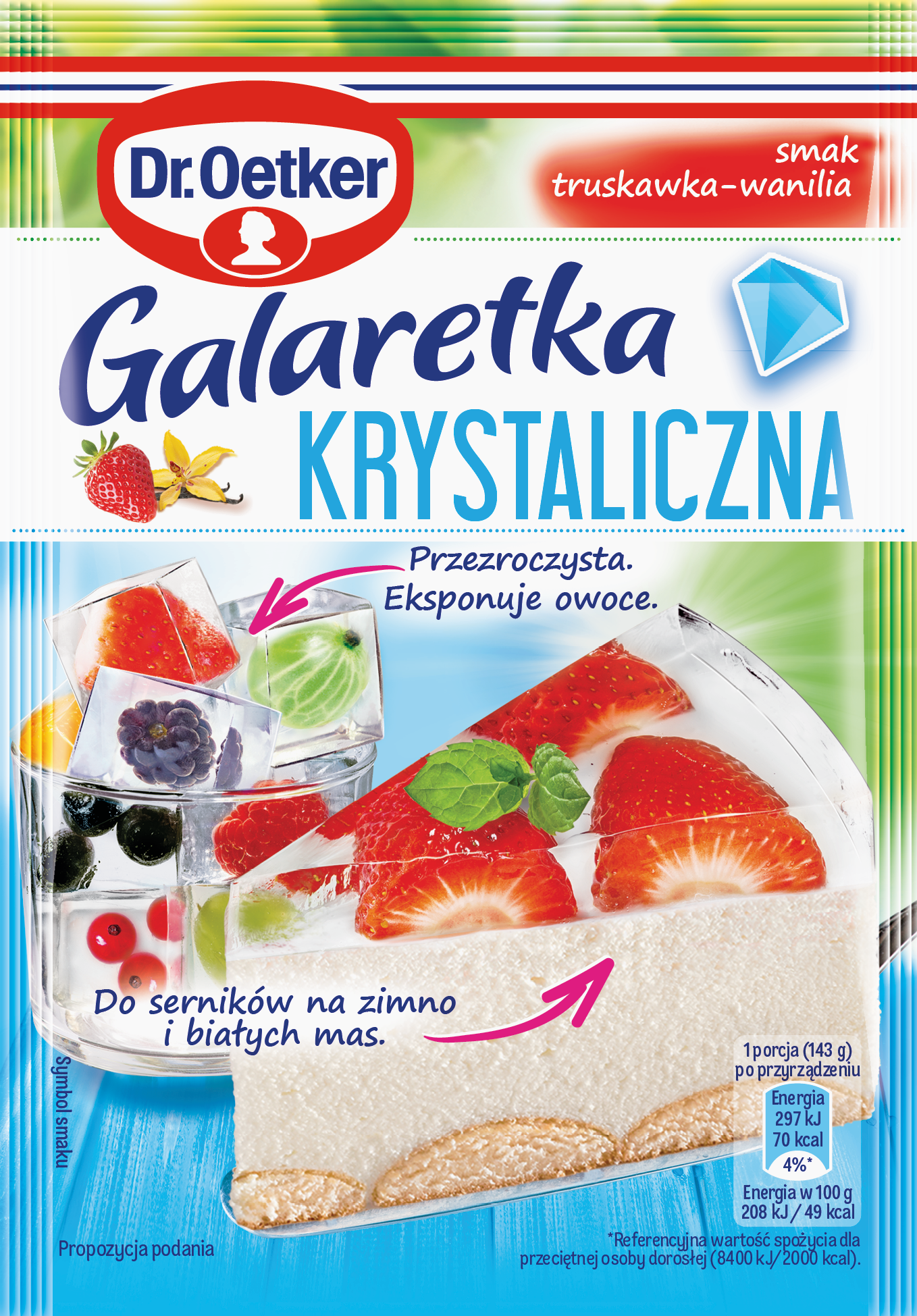 Dr. Oetker Galaretka Krystaliczna O Smaku Truskawkowo-Waniliowym 72 G