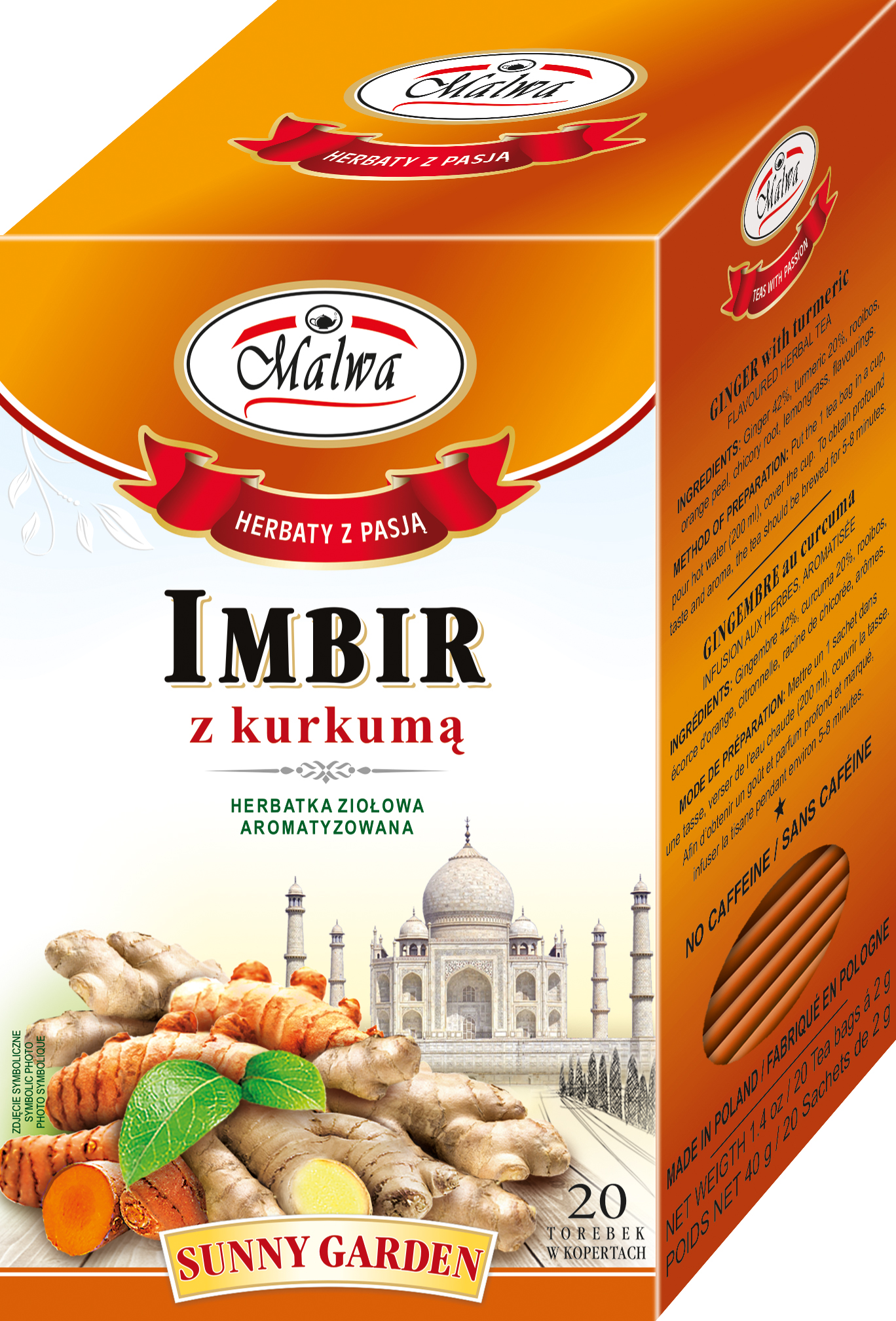 Malwa Sunny Garden Imbir Z Kurkumą Herbatka Ziołowa Aromatyzowana 40 G (20 X 2 G)