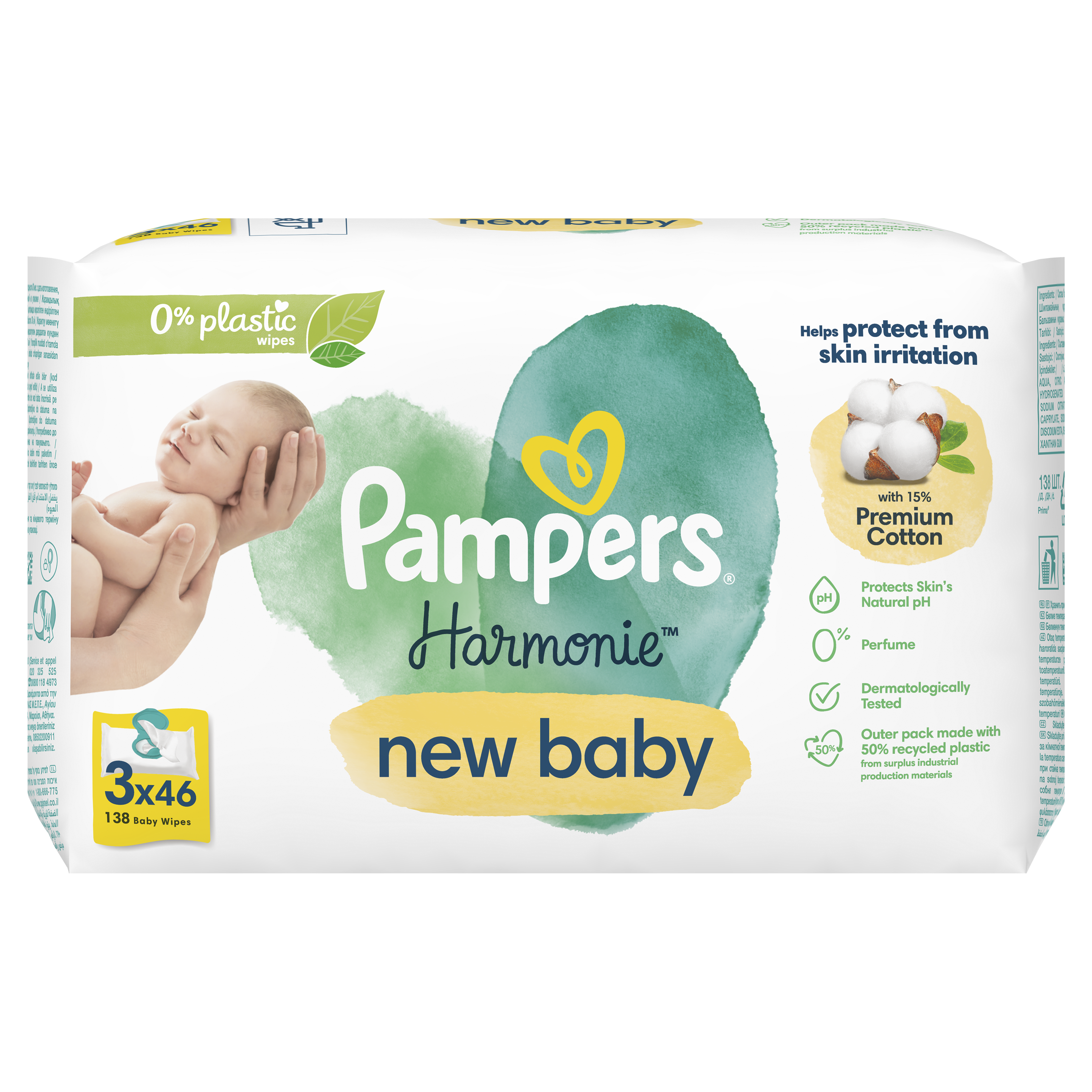 Pampers Harmonie New Baby Chusteczki Nawilżane Dla Dzieci 3 Opakowań = 138 Chusteczek