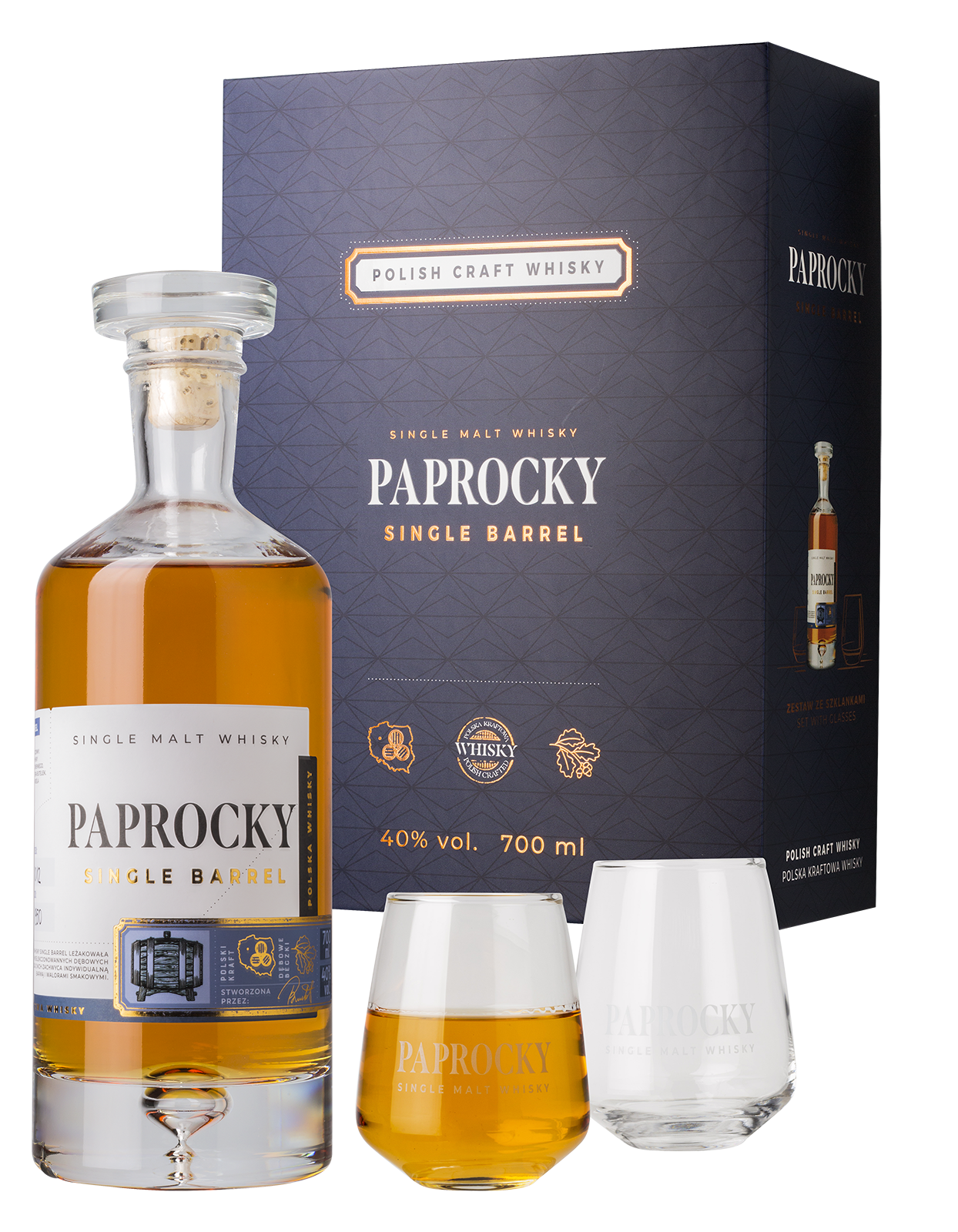 Whisky Paprocky Single Barrel 40% 700 Ml Zestaw Z 2 Szklankami