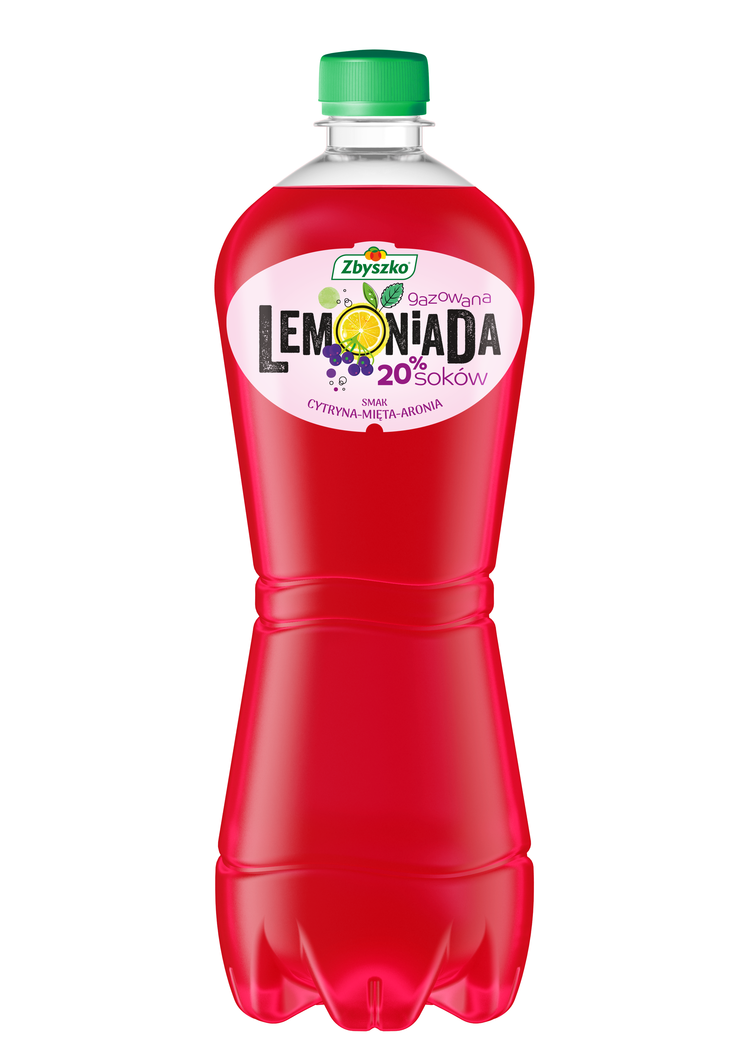 Zbyszko Lemoniada Gazowana O Smaku Cytrynowo-Miętowo-Aroniowym 20% Soku 1L ( Kaucja )