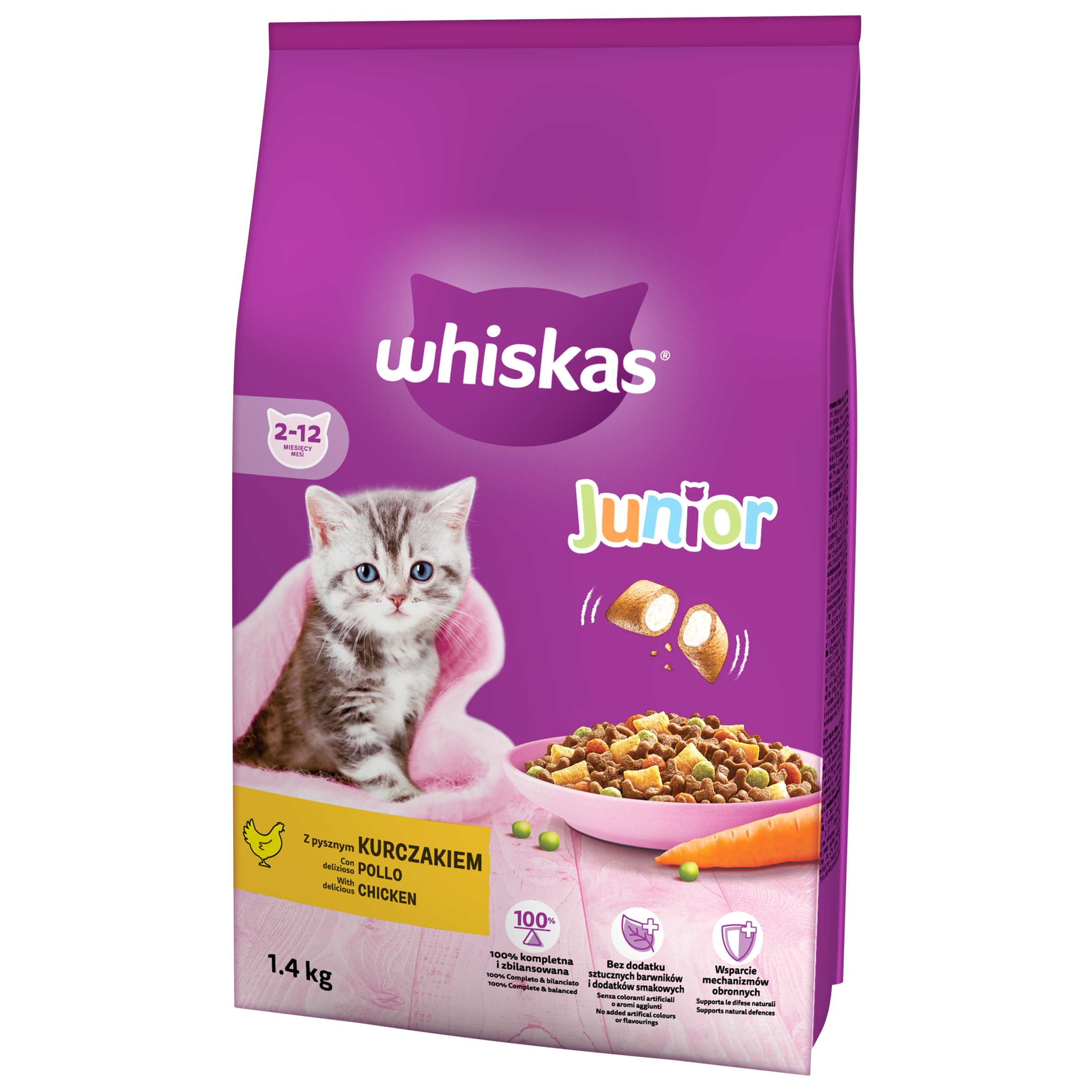Whiskas Junior 2-12 Miesięcy Sucha Karma Z Kurczakiem 1,4 Kg