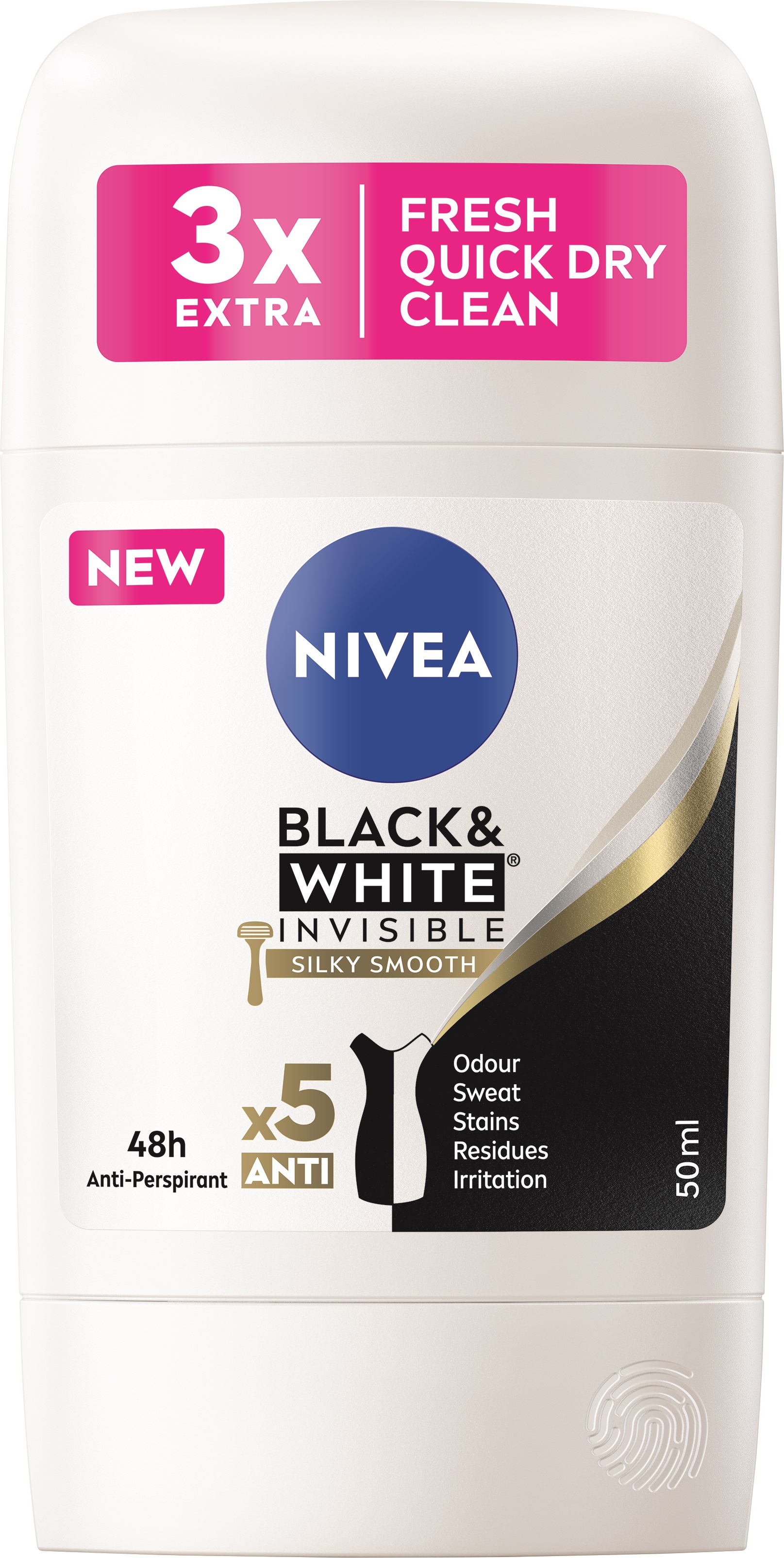 Nivea Black & White Silky Smooth Antyperspirant Stick 50 Ml