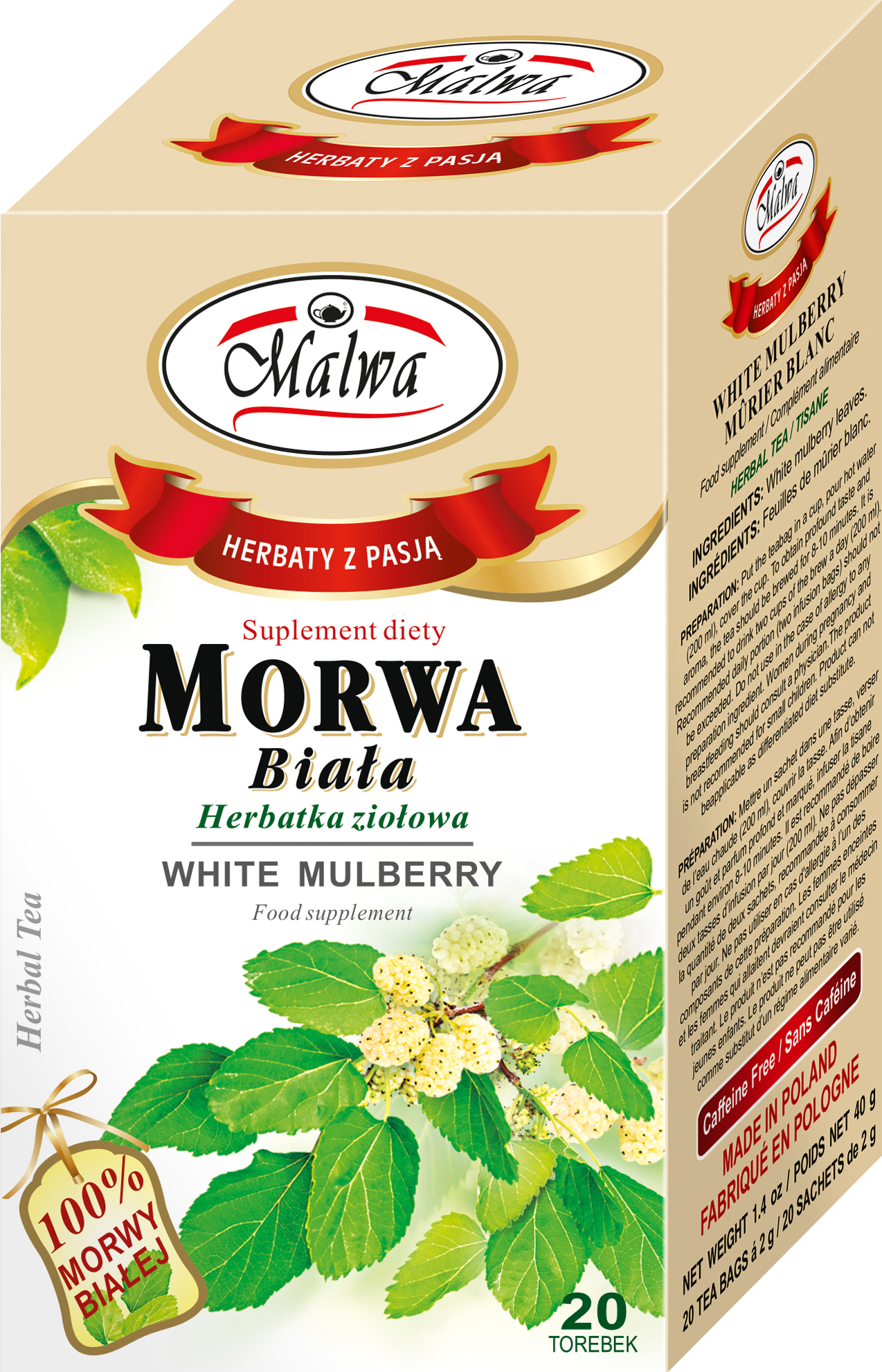 Malwa Herbatka Ziołowa Morwa Biała Suplement Diety 20X2G