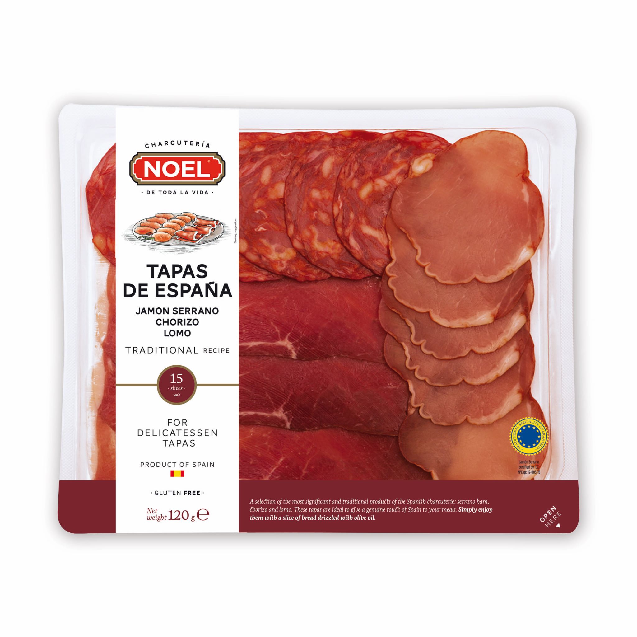 Tapas Serrano, Chorizo, Lomo 120G Noel