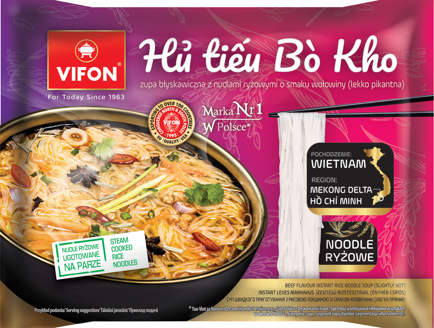 Vifon - Zupa Błyskawiczna Hu Tieu Bo Kho Z Nudlami Ryzowymi O Smaku Wołowiny Lekko Pikantna 65G