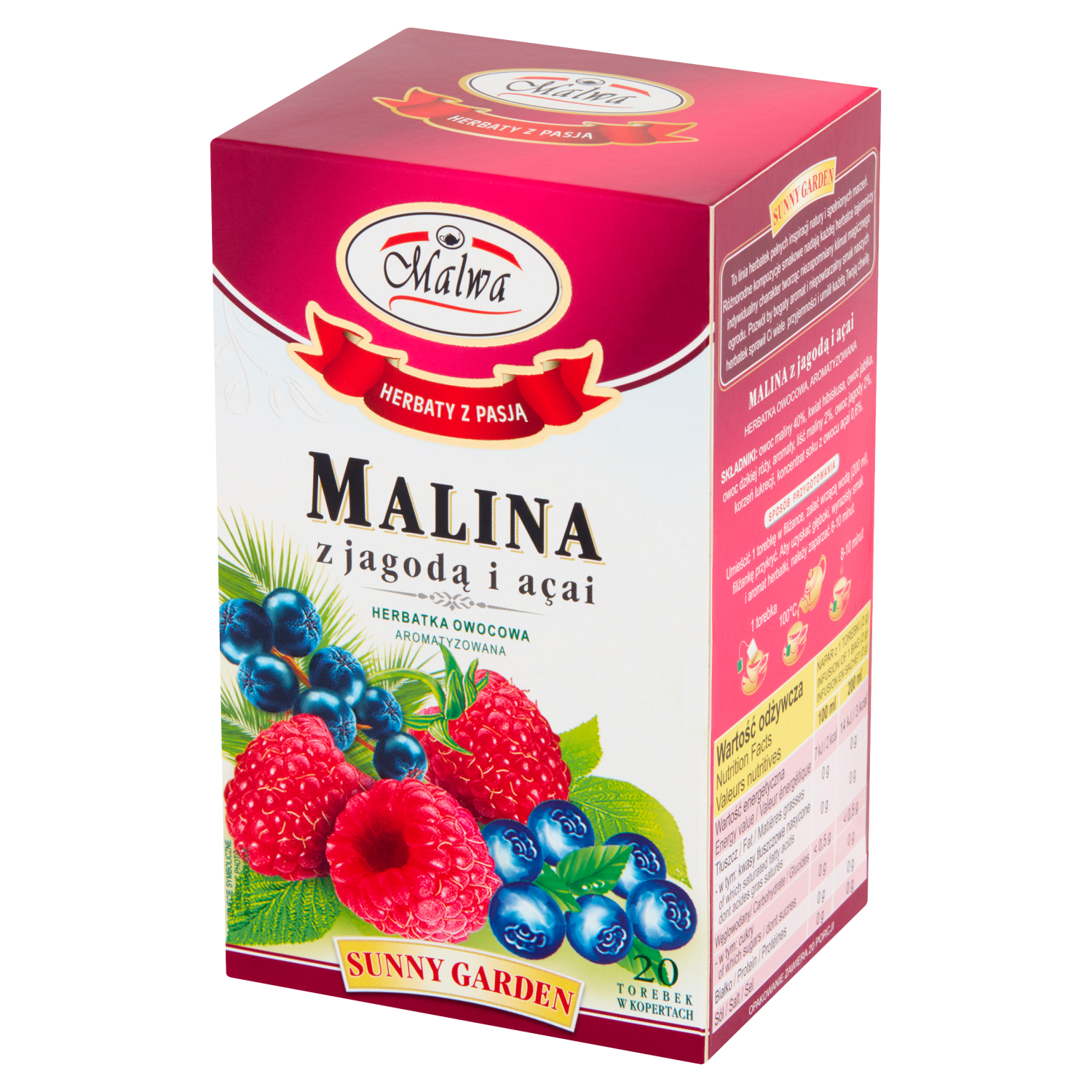 Malwa Sunny Garden Herbatka Owocowa Malina Z Jagodą I Acai 20 Torebek 40 G (20X2 G)