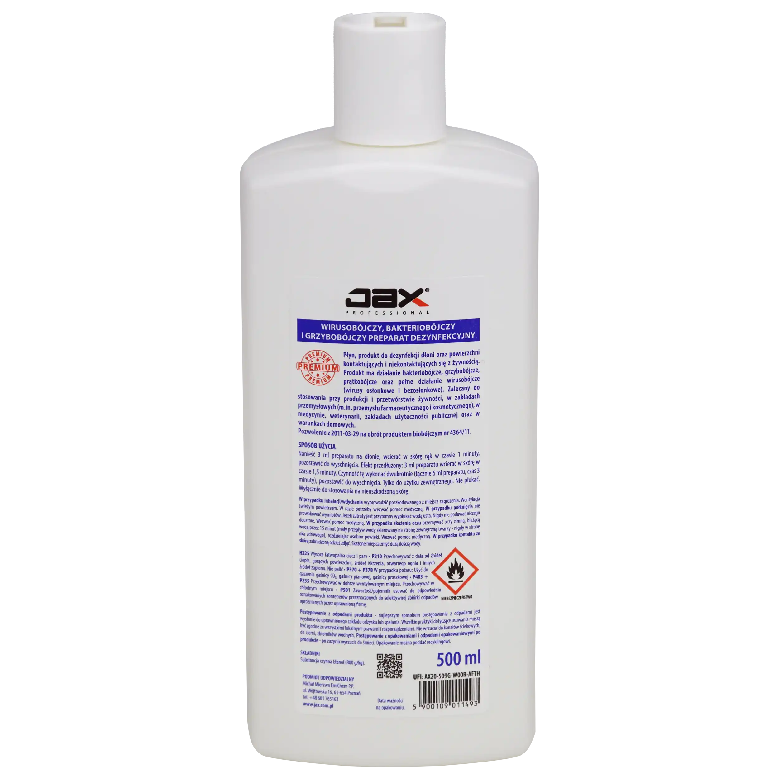 Jax Professional Wirusobójczy, Bakteriobójczy I Grzybobójczy Preparat Dezynfekcyjny Premium 500 Ml