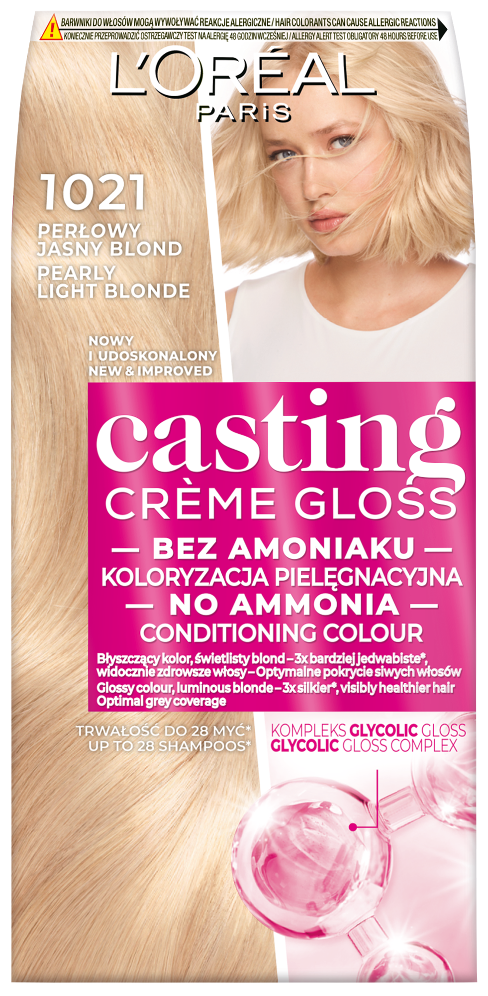 L'Oréal Paris Casting Crème Gloss Farba Do Włosów 1021 Jasny Perłowy Blond 180 Ml