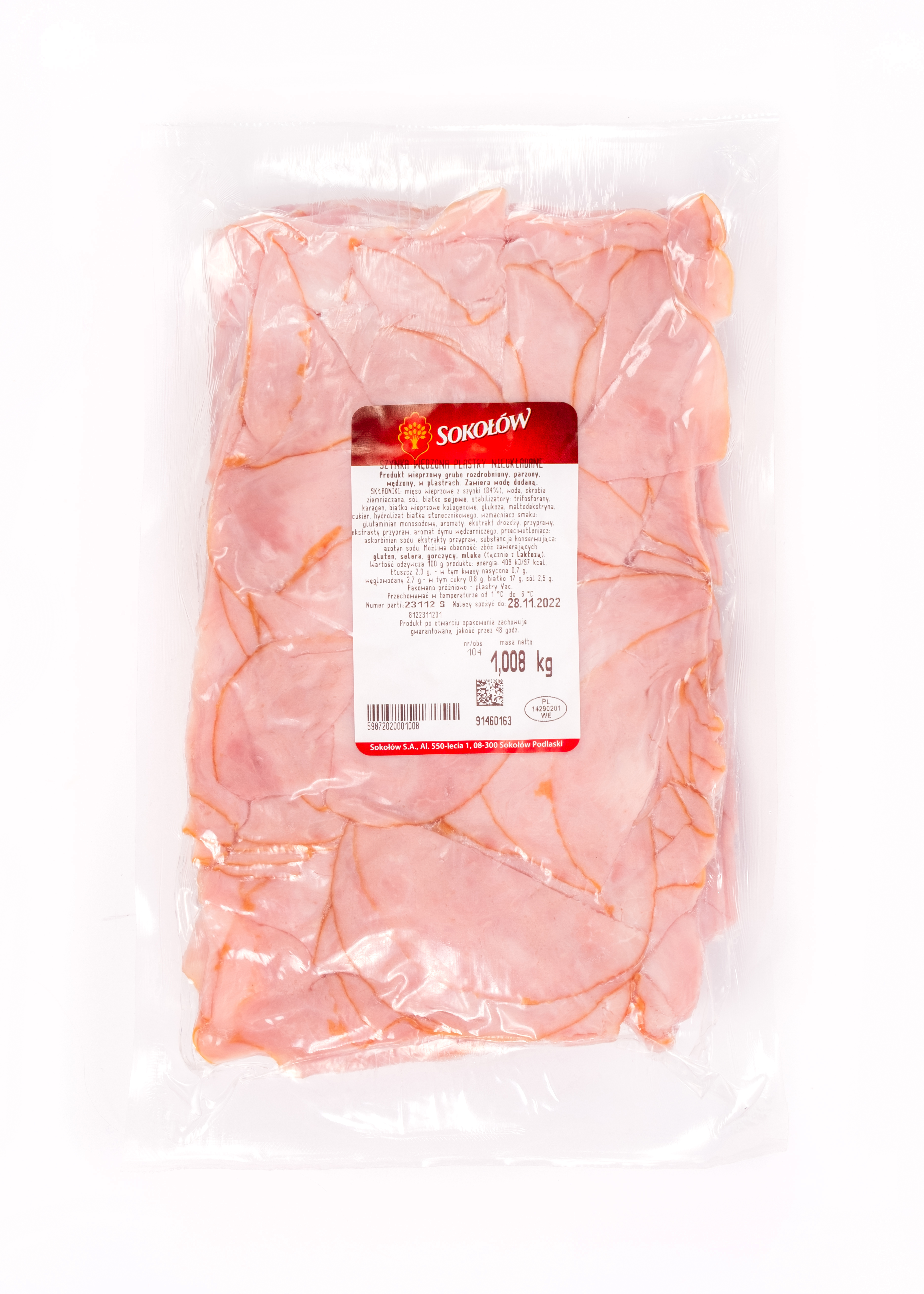 Szynka Wędzona Plastry Nieukładane Ok 1Kg Sokołów