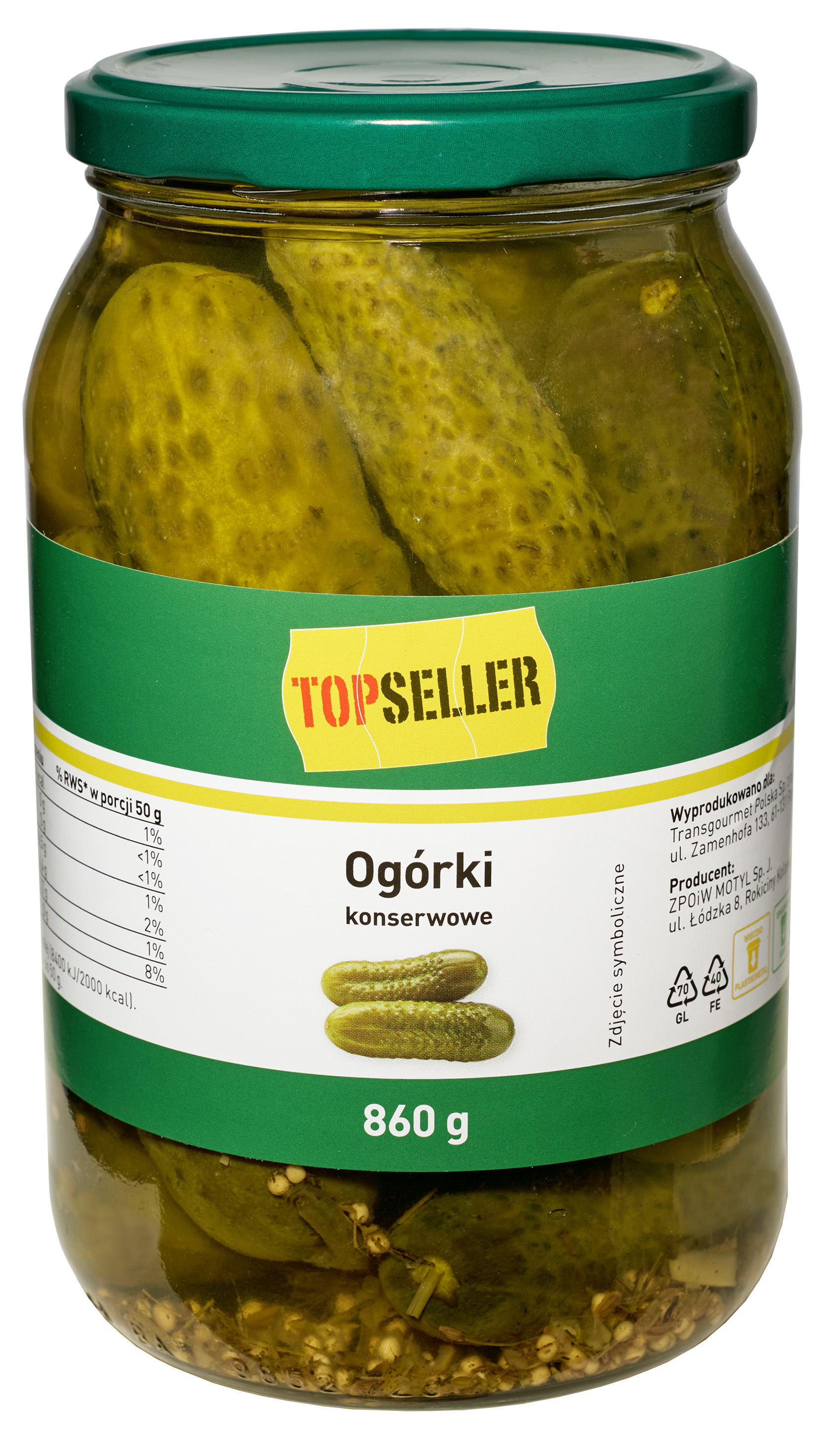 Topseller Ogórki Konserwowe 860G