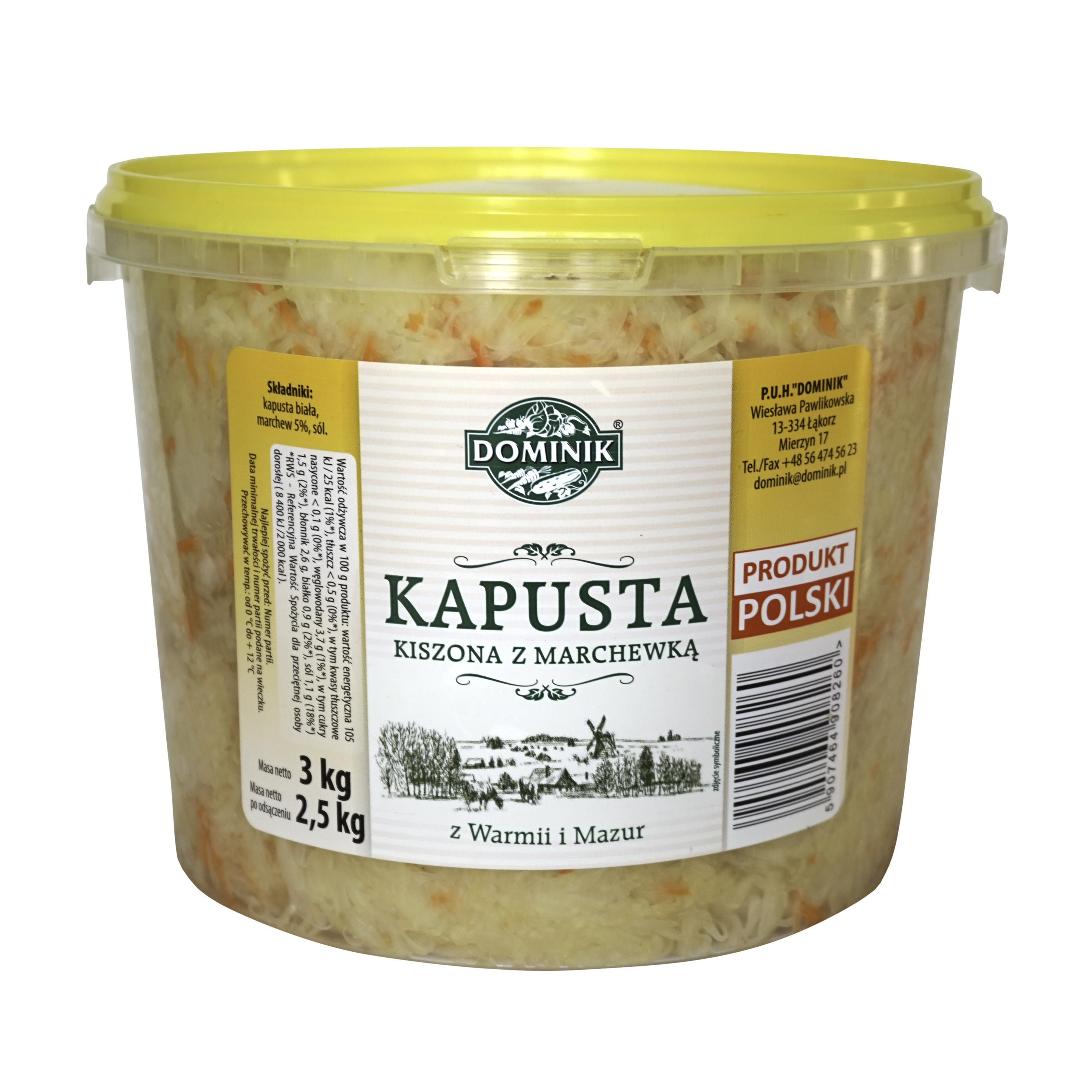 Kapusta Kiszona Z Marchewką Polska 3Kg Dominik