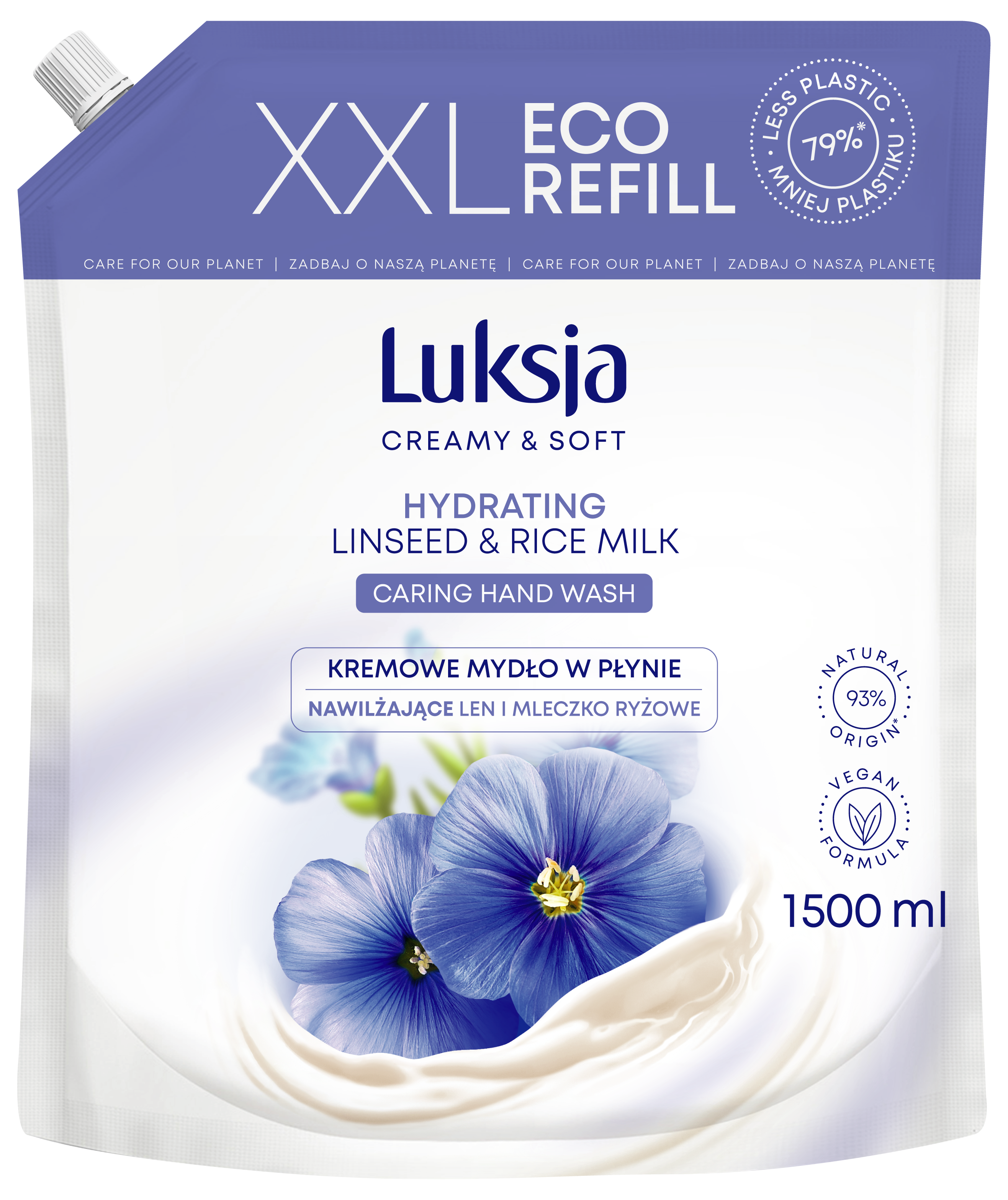 Luksja Creamy & Soft Kremowe Mydło W Płynie Len I Mleczko Ryżowe 1500 Ml Opakowanie Uzupełniające