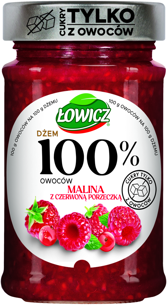 Łowicz Dżem 100% Z Owoców Malina, Czerwona Porzeczka 210 G