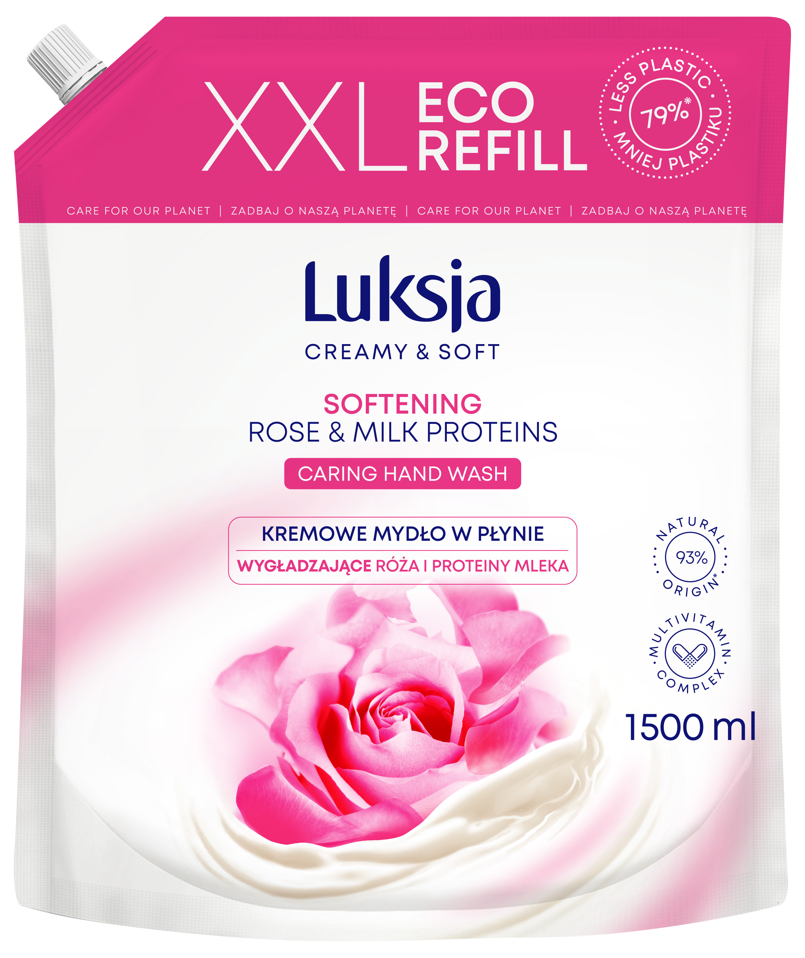 Luksja Creamy & Soft Kremowe Mydło W Płynie Róża I Proteiny Mleka 1500 Ml Opakowanie Uzupełniające