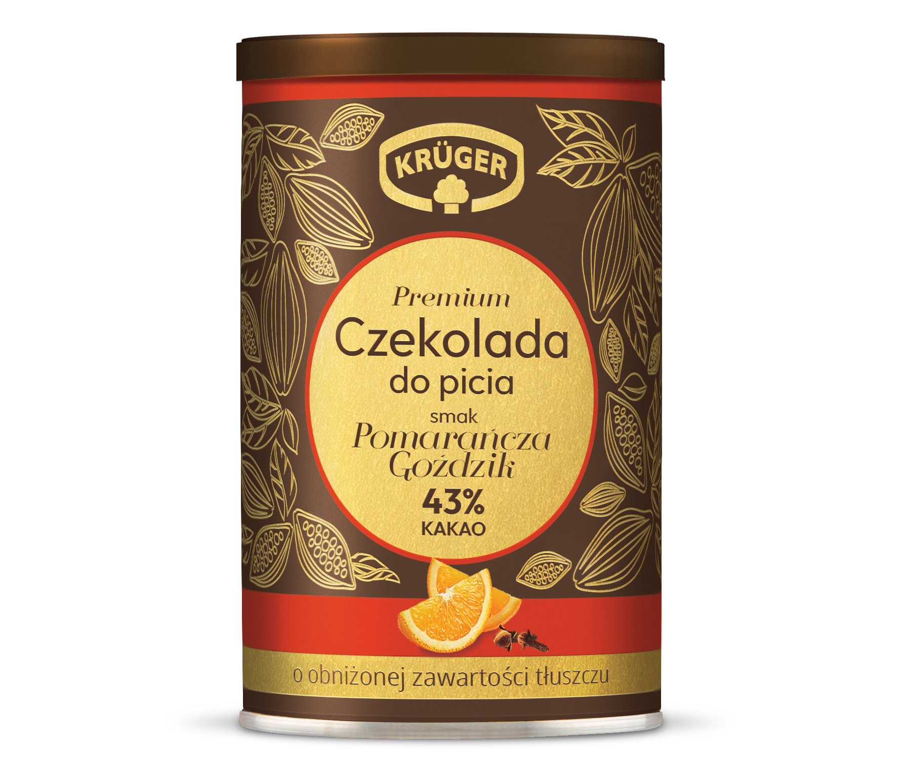 Kruger Czekolada Do Picia Smak Pomarańcza-Goździk, 43% Kakao, Puszka 220G