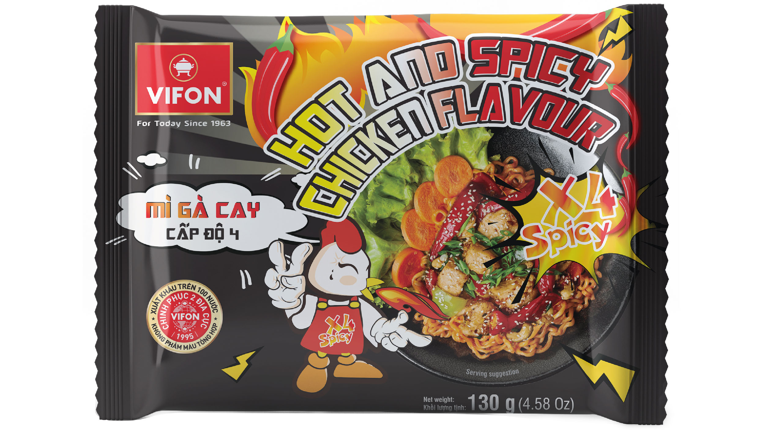 Hot & Spicy X4 - Danie Z Nudlami O Smaku Kurczaka 130G (Extremalnie Ostre)Vifon