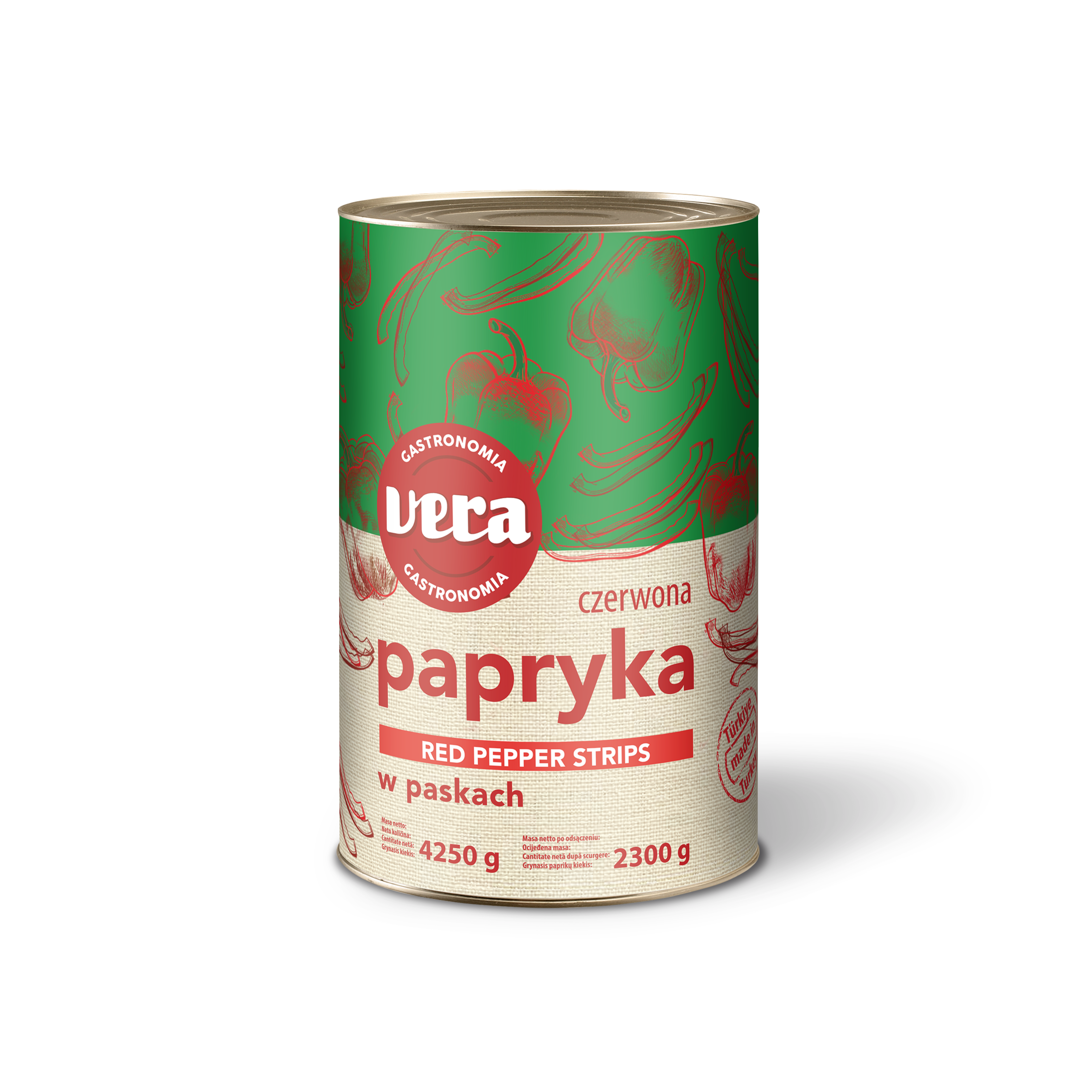 Papryka Czerwona Konserwowa W Paskach, W Zalewie 4250/2300 G Vera