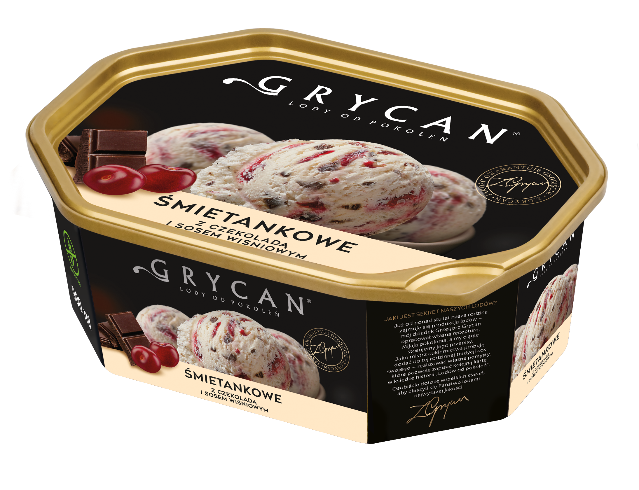 Lody Grycan Śmietankowe Z Czekoladą I Sosem Wiśniowym 900Ml.
