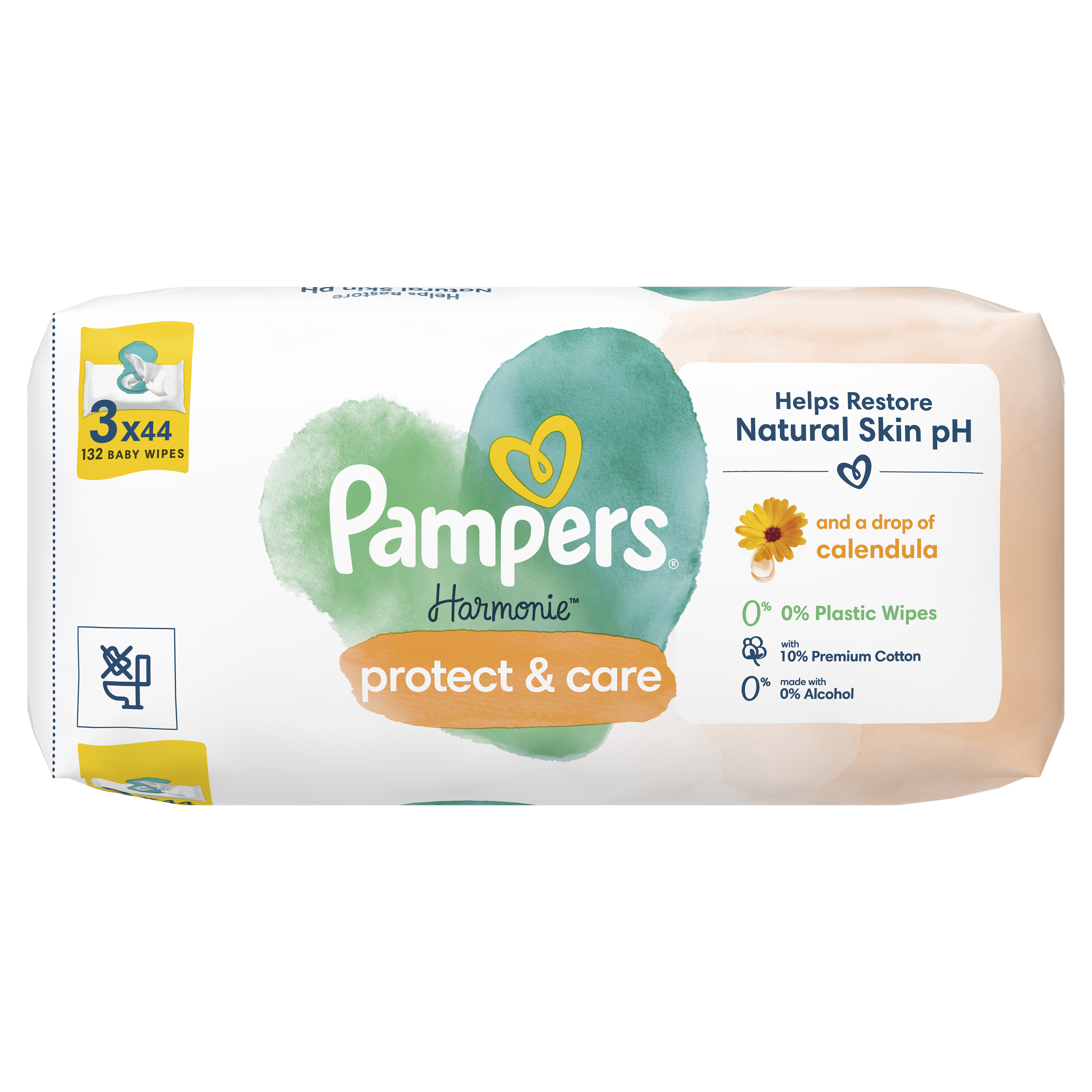 Pampers Harmonie Protect & Care Chusteczki Nawilżane Dla Dzieci 3 Opakowania = 132 Chusteczki