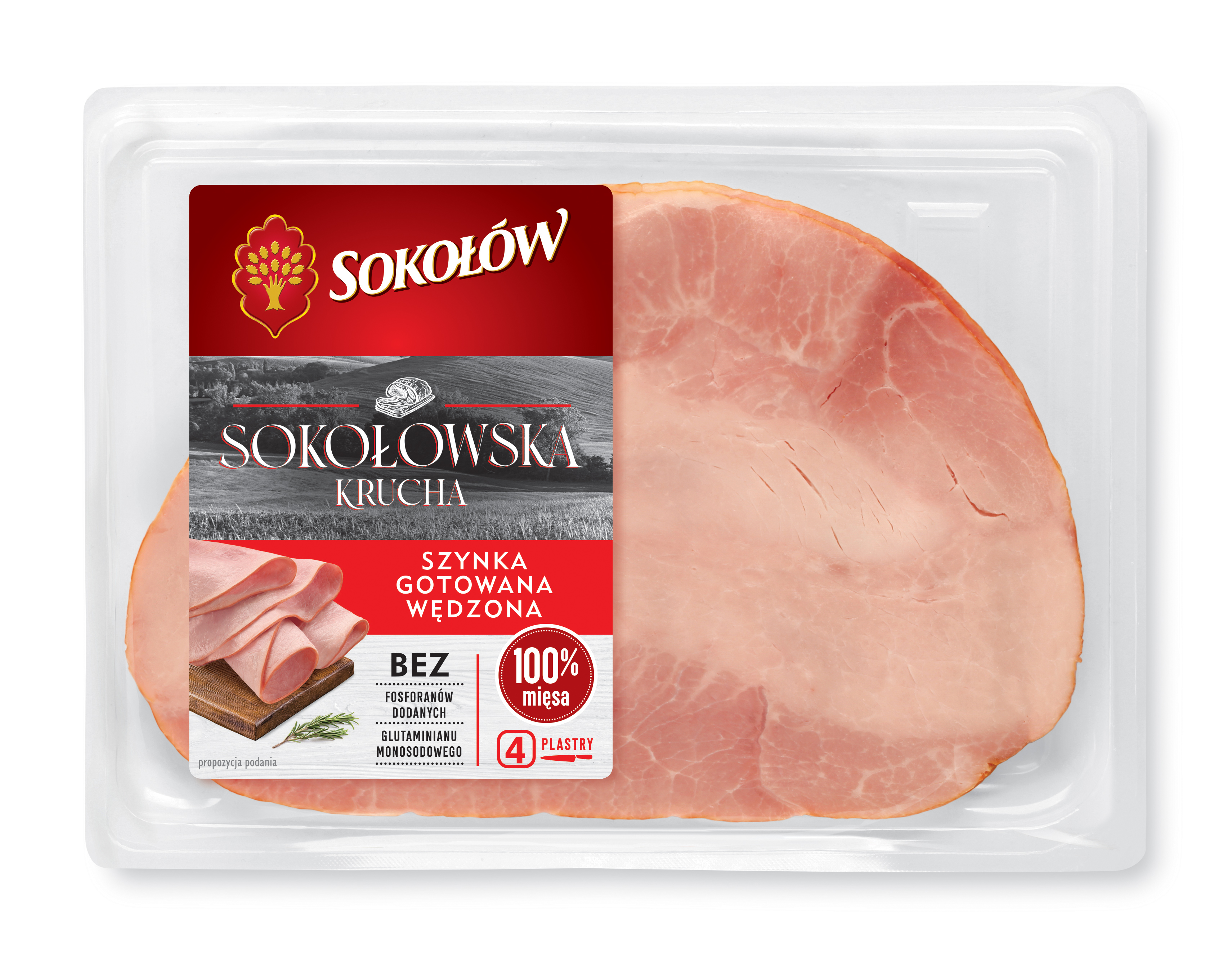 Sokołowska Krucha Szynka Gotowana Wędzona Plastry 160G Sokołów