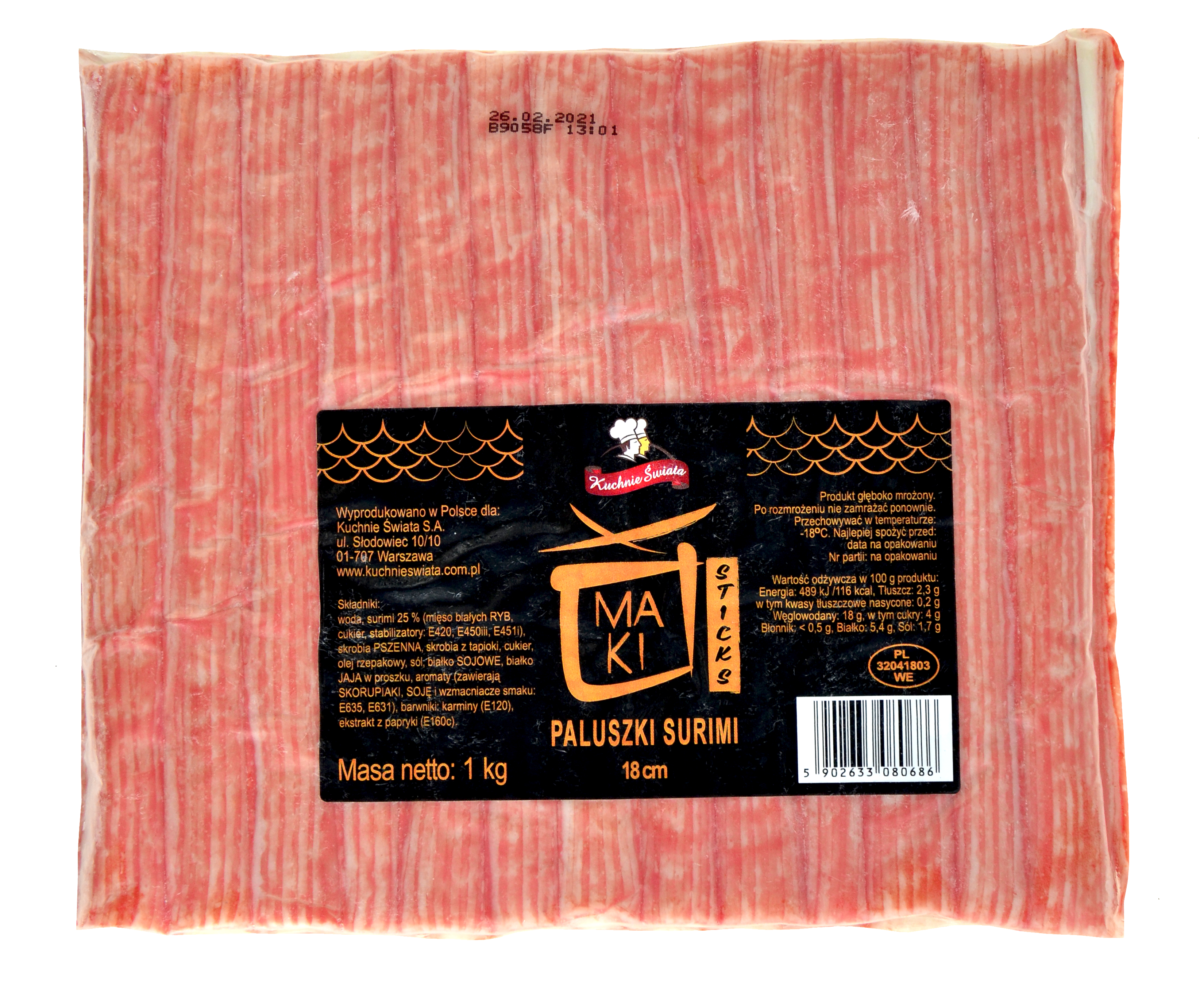 Krabstiki Paluszki Surimi (18Cm) 1Kg Kuchnie Świata