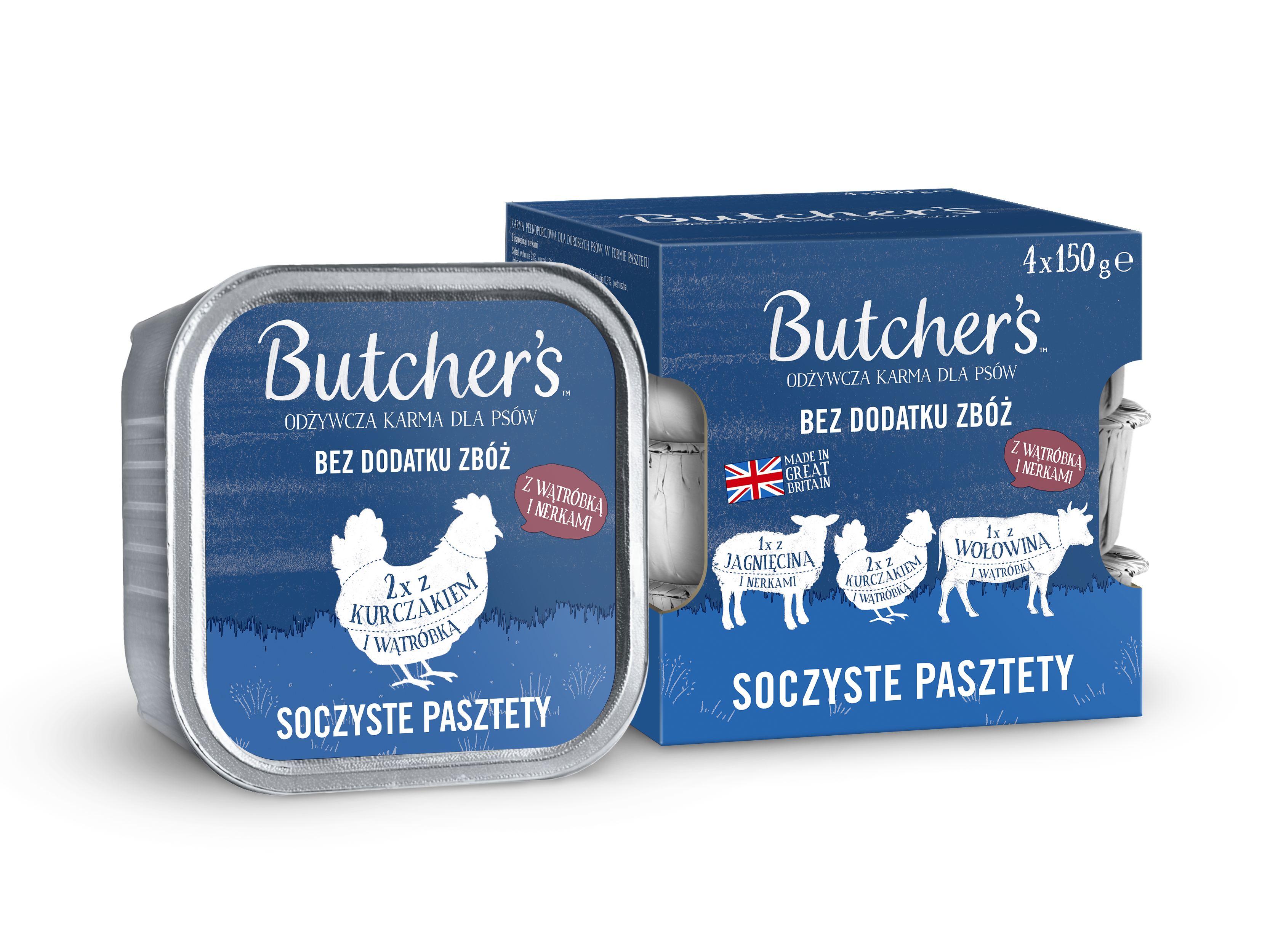 Butcher'S Original Soczyste Pasztety, Karma Dla Psa, Mix Smaków Z Wątróbką Lub Nerkami, Pasztety 4X150 G