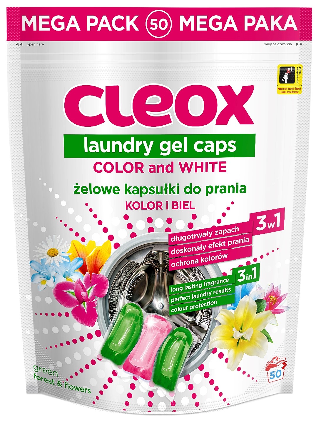 Cleox Laundry Capsules 3 Komorowe Do Wszystkich Rodzajów 50 Szt