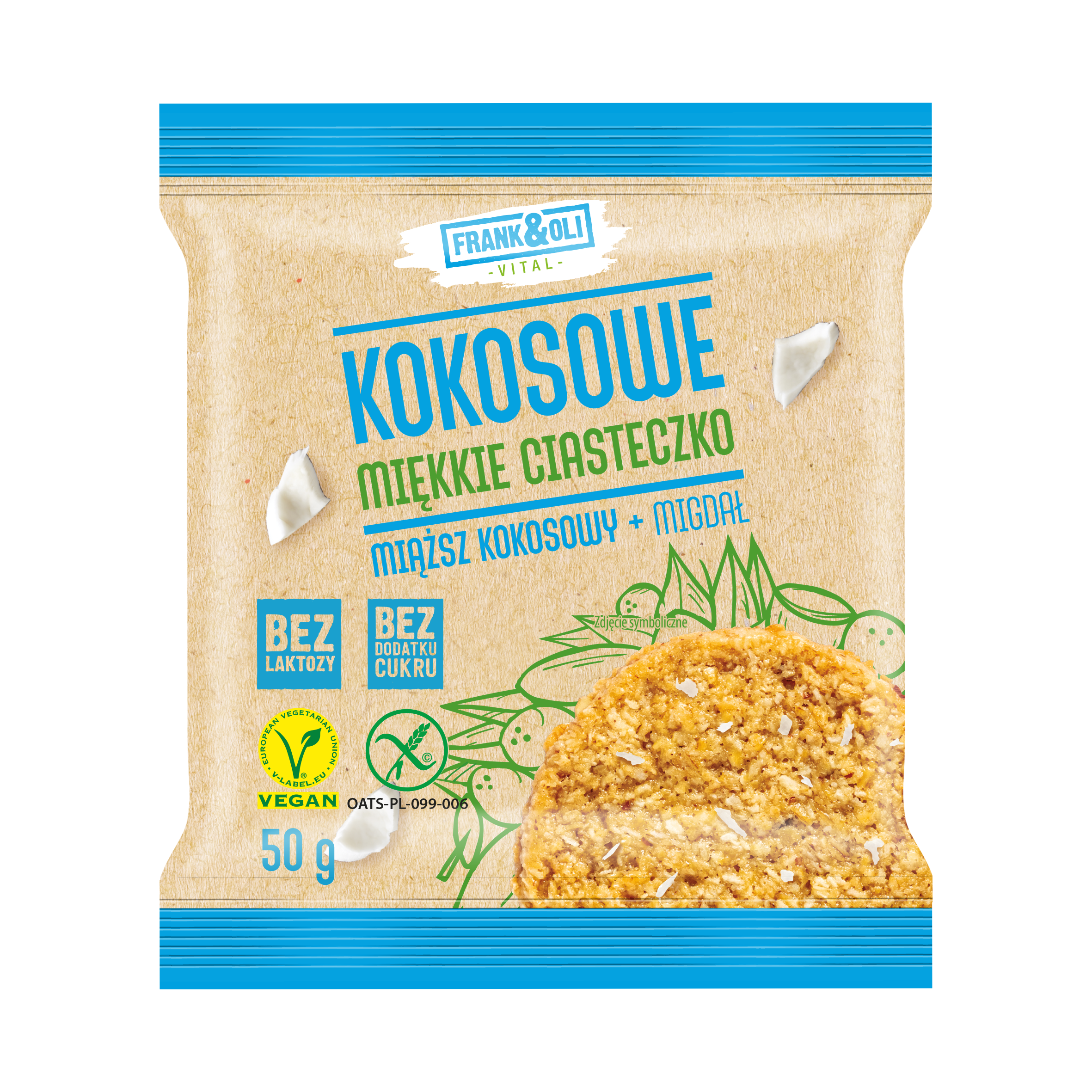 Frank & Oli Kokosowe Miękkie Ciasteczko Miąższ Kokosowy + Migdał 50 G
