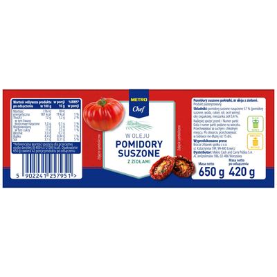 METRO Chef Pomidory suszone połówki w oleju z ziołami 650 g / 420 g