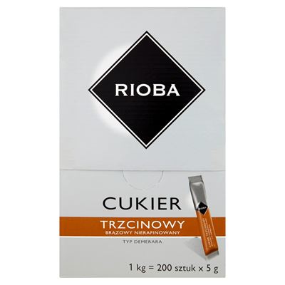 RIOBA Cukier trzcinowy brązowy typ DEMERARA 200 saszetek 1kg