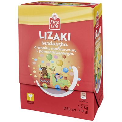 Fine Life Lizaki serduszka o smaku malinowym i pomarańczowym (150 sztuk) 1,2kg