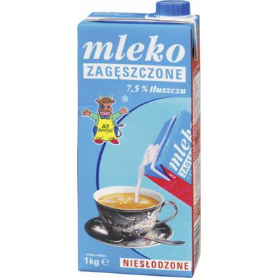 GOSTYŃ Mleko gostyńskie zagęszczone niesłodzone 7,5% 1 kg 12 sztuk
