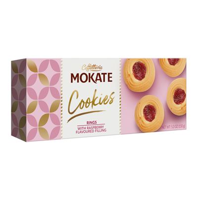 MOKATE Rings Ciasteczka z nadzieniem malinowym 150 g