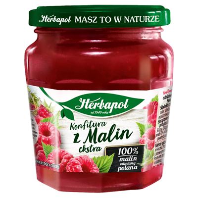 Herbapol Konfitura extra z malin o obniżonej zawartości cukru 240g