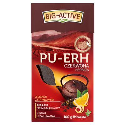 BIG-ACTIVE Pu-Erh Herbata czerwona o smaku cytrynowym liściasta 100g