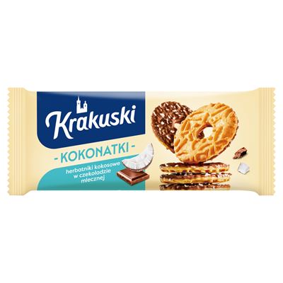 Krakuski Kokonatki Herbatniki kokosowe w czekoladzie 174g