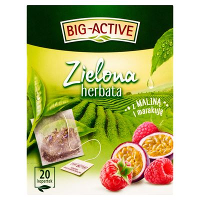 BIG-ACTIVE Zielona herbata z maliną i marakują 20 kopert 34g